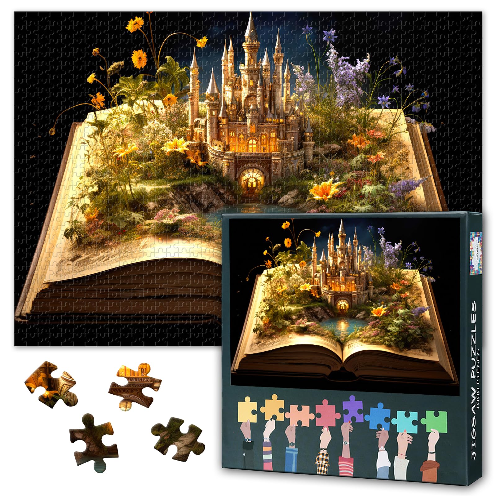 1000 Pieces Jigsaw Puzzle for Adults - Enchanted Storytelling Books, 50 x 70cm Impossible Puzzle Family Challenge Night,with Enchanted Pages Vintage Jigsaw Puzzles, Educational Game