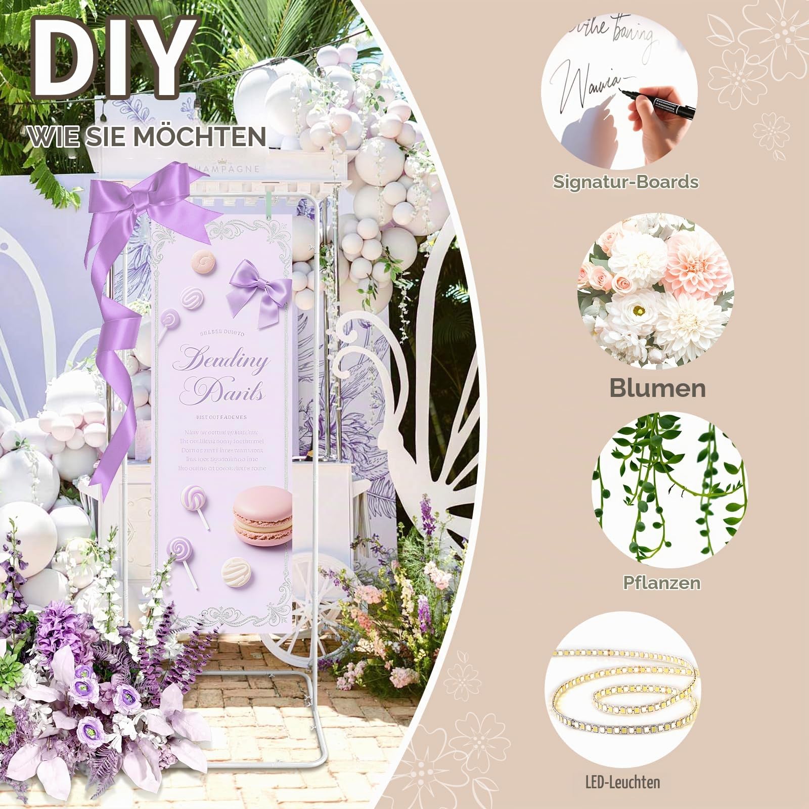 Hochzeits-Willkommensschild-Halter, verstellbare Staffelei für Hochzeitsschilder, Ständer und Sitztafeln, Metall-Staffelei für Schilder, Empfang, goldfarbener Willkommensschild-Halter für Party