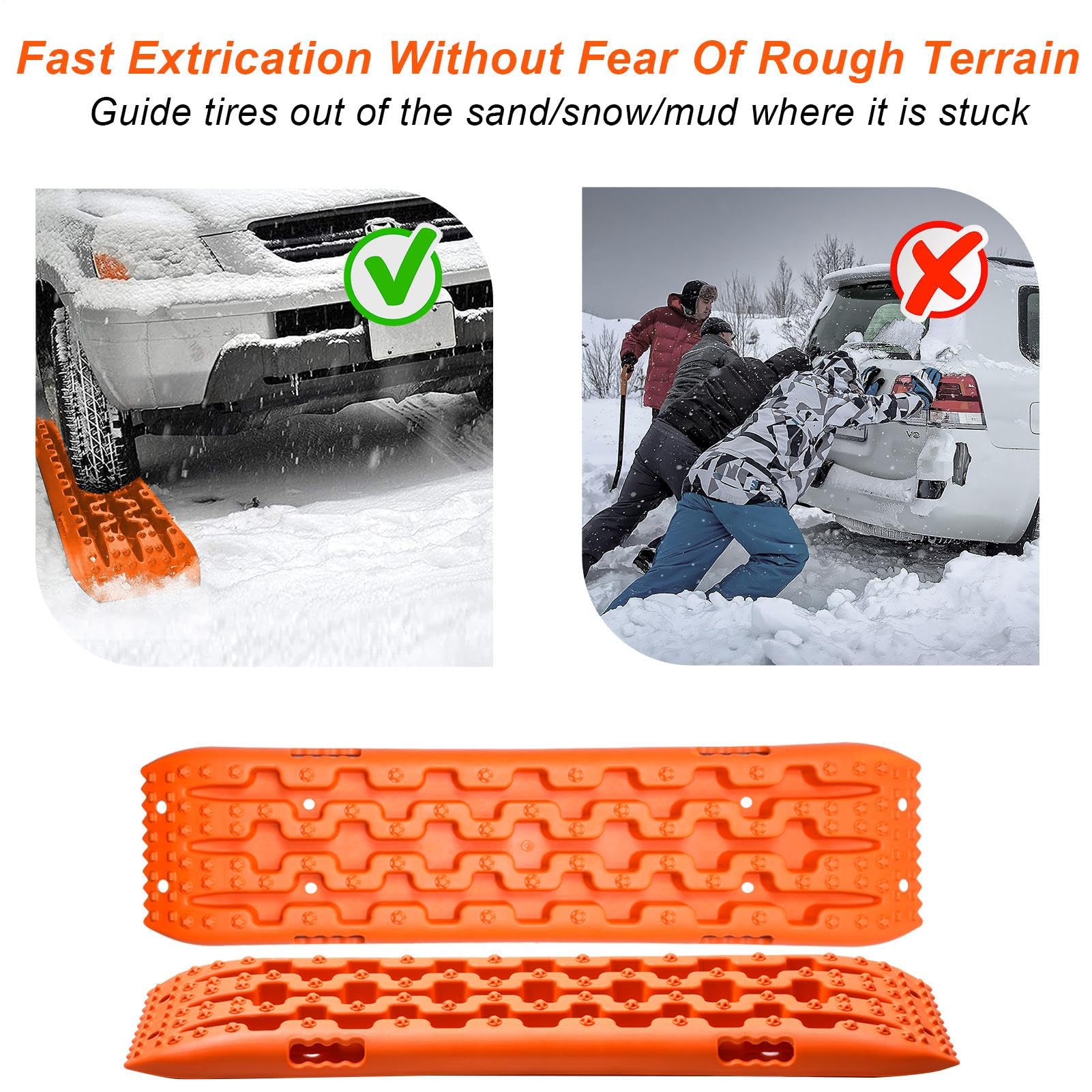2 Piezas Que Conforman Tablas De Tracción, Tableros De Tracción Todoterreno, 10T, Rastreas De Recuperación De Traccións Escalera De Neumáticos Con Riel, Accesorios Todoterreno Para Are-na(naranja)