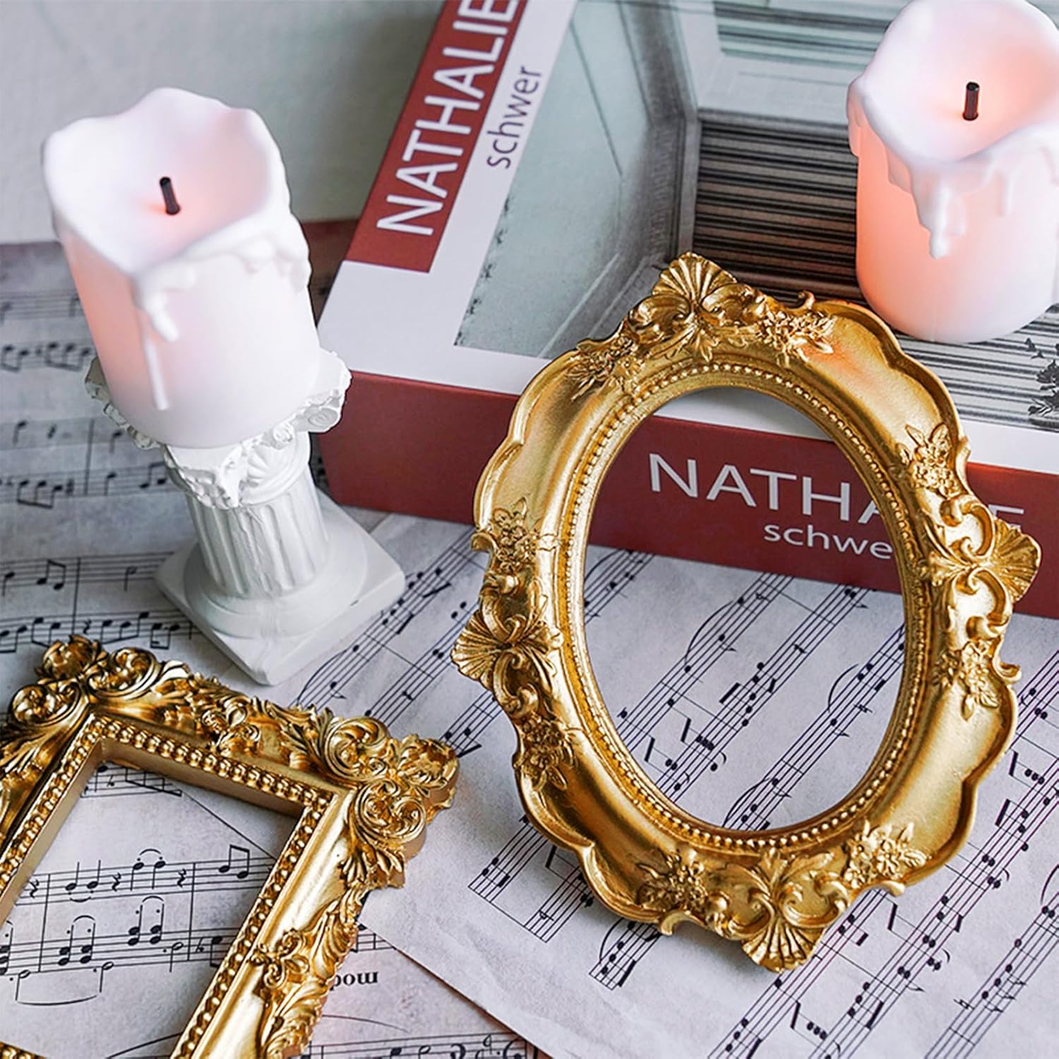 40 Pcs Vintage Resin Picture Frame, Mini Gold Photo Frame with Stand, Photography Display Antique Miniature Tiny Frames for Home Wedding Christmas Decoration