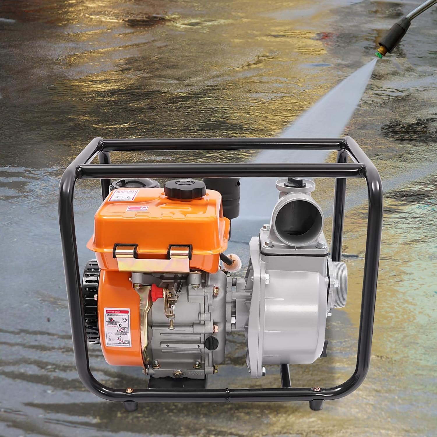 Trash Water Pump 3 inch, 3.1HP 168F, 4-Cycle Engine Diesel Powered Trash Pump Diesel Engine Water Pump 23ft Suction Water Transfer Pump with 24.61ft Hose