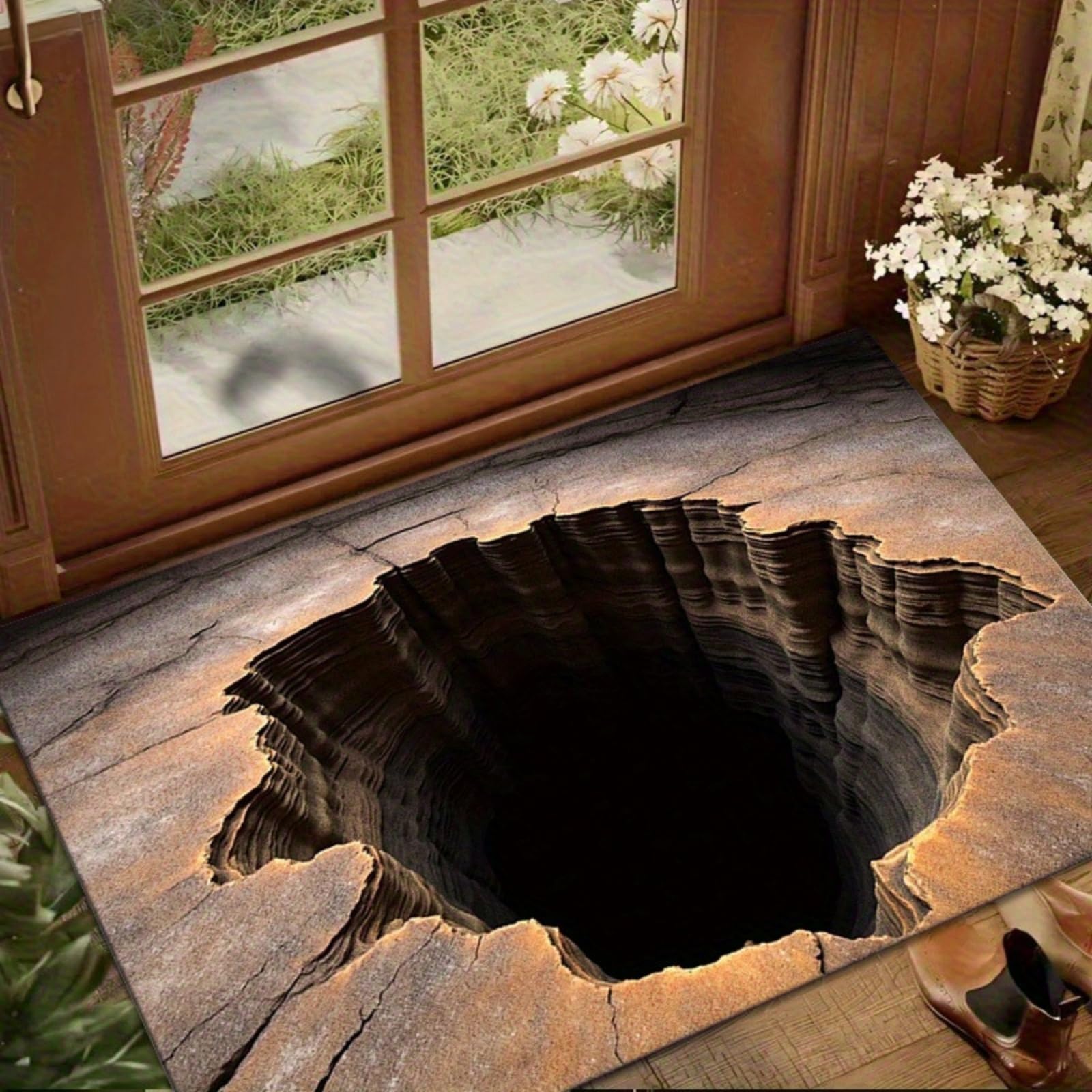 Realistic Optical Illusion Rug, Multi-Design 3D Rugs Optical Illusion for Hilarious Pet Reactions, Non-Slip High Definition 3D Hole Rug for Indoor Outdoor Use (A, 24" × 36")