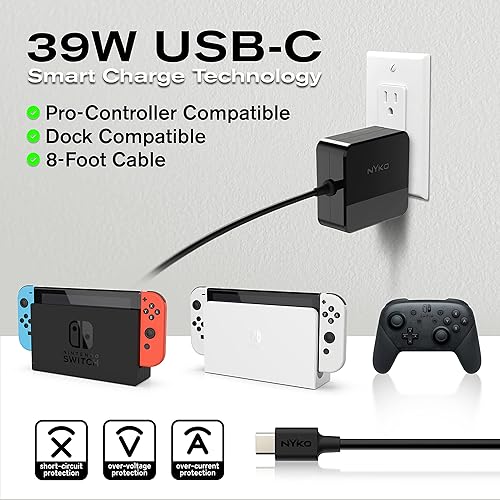 Miniatura 2 de Nyko 39W USB-C Fast Charger for Nintendo Switch - Supports TV Dock Mode, 15V, 2.6A Charger with 8ft Cord for Rapid Charging - Works with Steam Deck