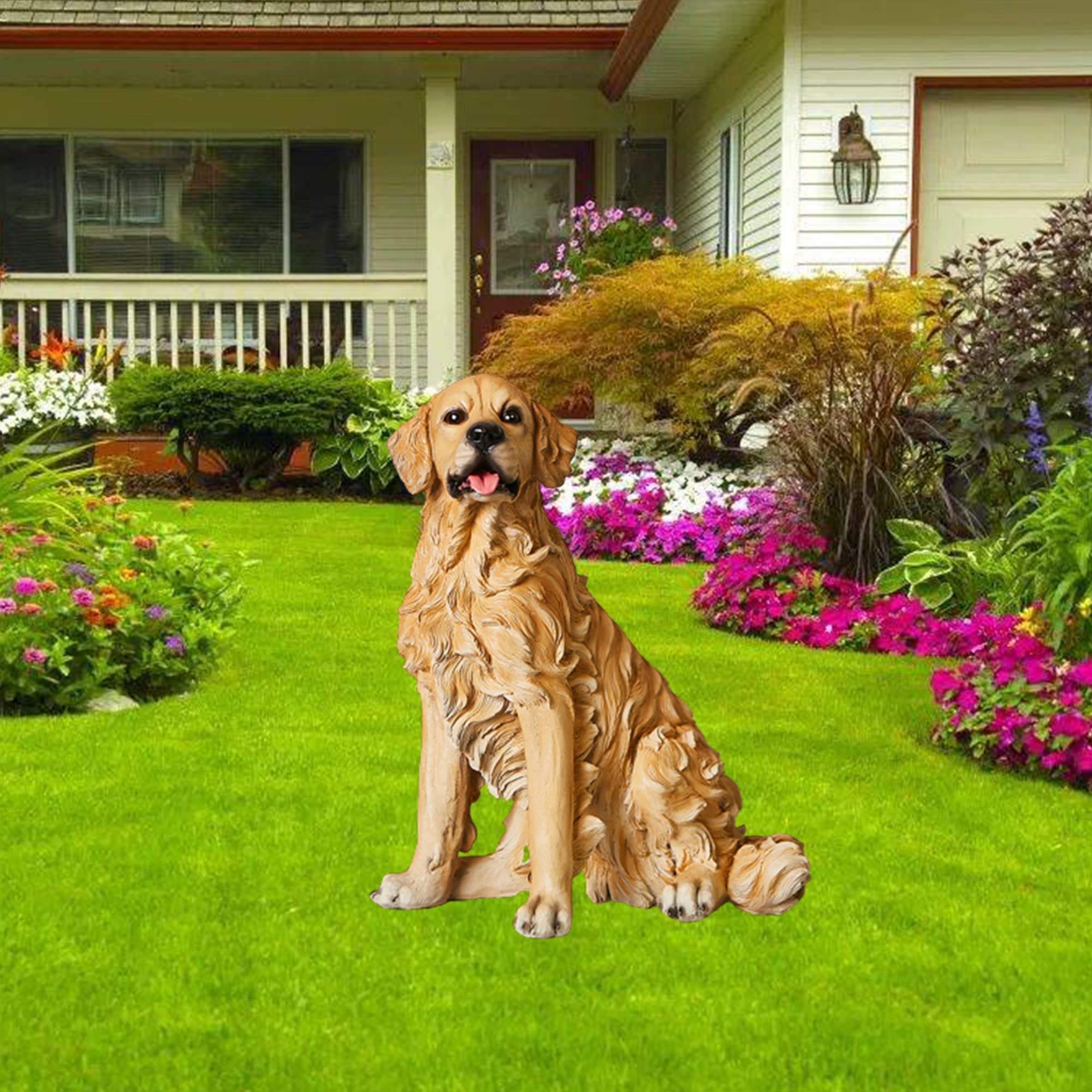 Outdoor Realistic Dog Statue, Garden Golden Retriever Sculpture, Home Puppy Figurine Decoration, Indoor Desktop Dog Ornaments, for Indoor Outdoor Lawn