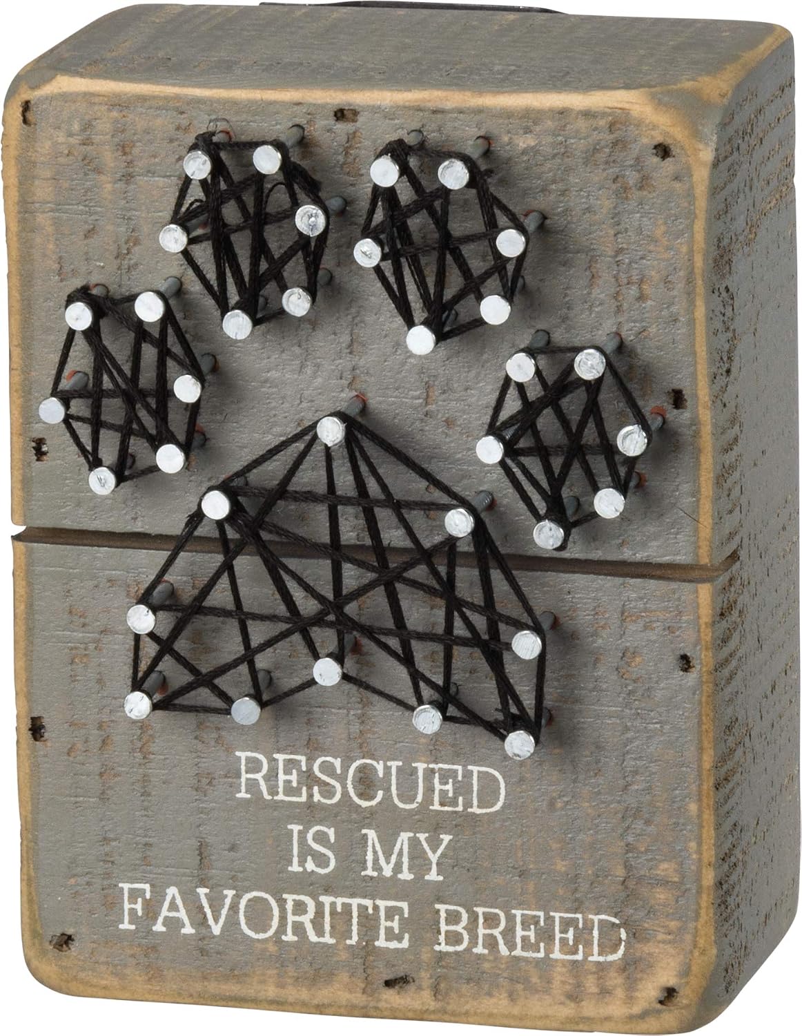 Primitives by Kathy 36342 String Art Wood Box Sign, 3 x 4-Inches, Rescued is My Favorite Breed