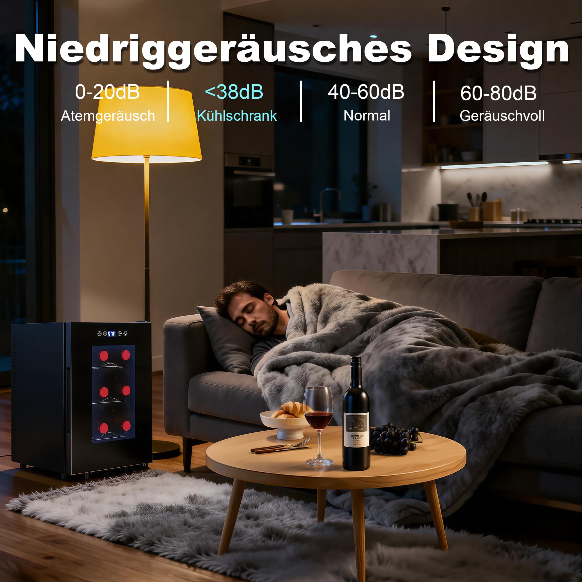Iceblue Weinkühlschrank 6-Flaschen digitale Temperatursteuerung Schwarz