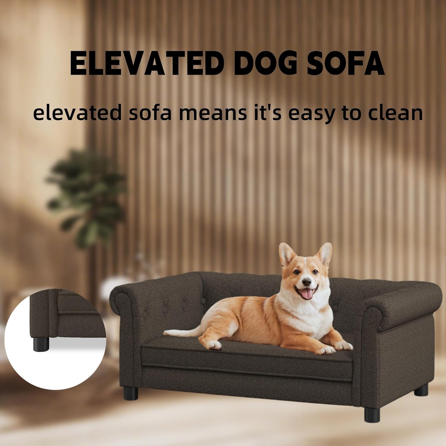 39" Dog Sofa Couch Bed for Small, Medium, Large Dogs,Memory Foam Pet Sofa with Removable Cover, Comfortable Pet Couch with Backrest and Armrests, Easy to Clean and Maintain（Dark Brown）