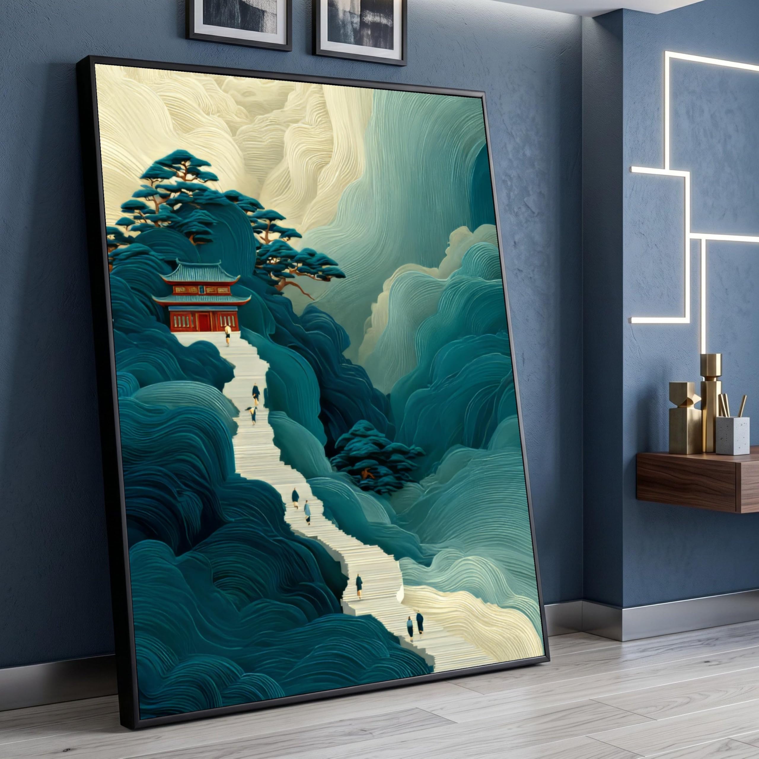 LMYCHENG Serene Mountain Pathway Canvas, Nature Landscape Wall Art, Tranquil Forest Scene Painting for Living Room Home Artwork(80x120cm/Frameless)