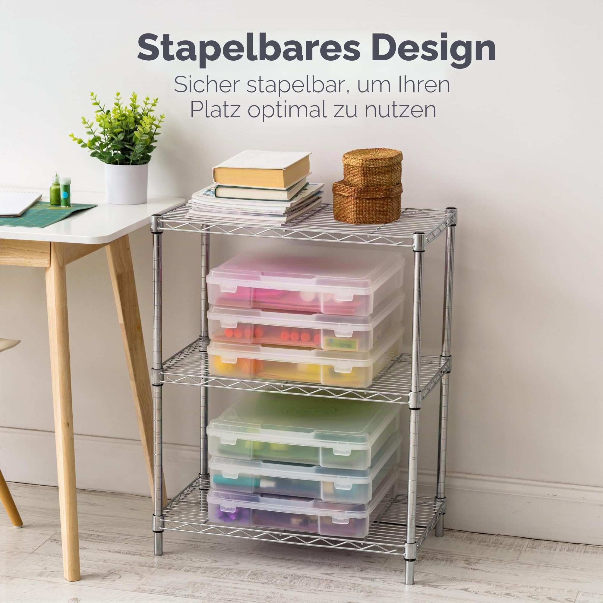 Iris Ohyama, Tragbare Aufbewahrungsbox mit Deckel flach, Schreibtisch Organizer, Transparent, 10L, 6er-Set, Dokumenten Aufbewahrung, Dokumenten Organizer, Für Dokumentenbox, BPA Frei, SBC-350
