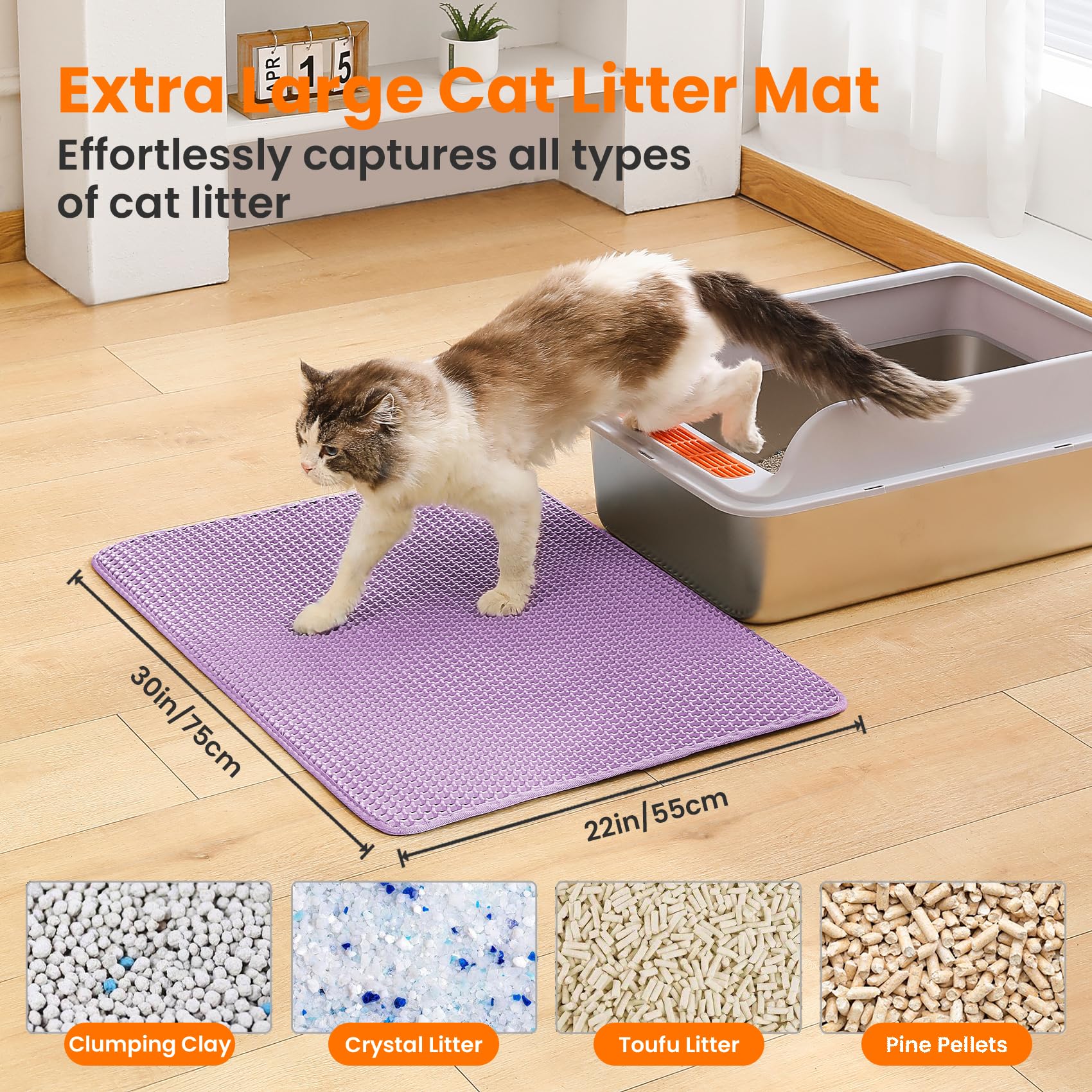 Petinstinct Extra Large Cat Litter Mat, 75x55cm Honeycomb Double Layer Cat Litter Mat Trapper - Image 2