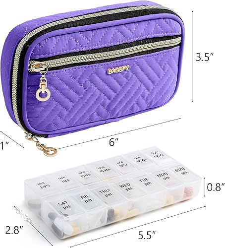 Miniatura 2 de BAGSFY Estuche organizador de píldoras 2 veces al día, organizador semanal de medicina, pastillero de viaje con contenedor extraíble de siete días