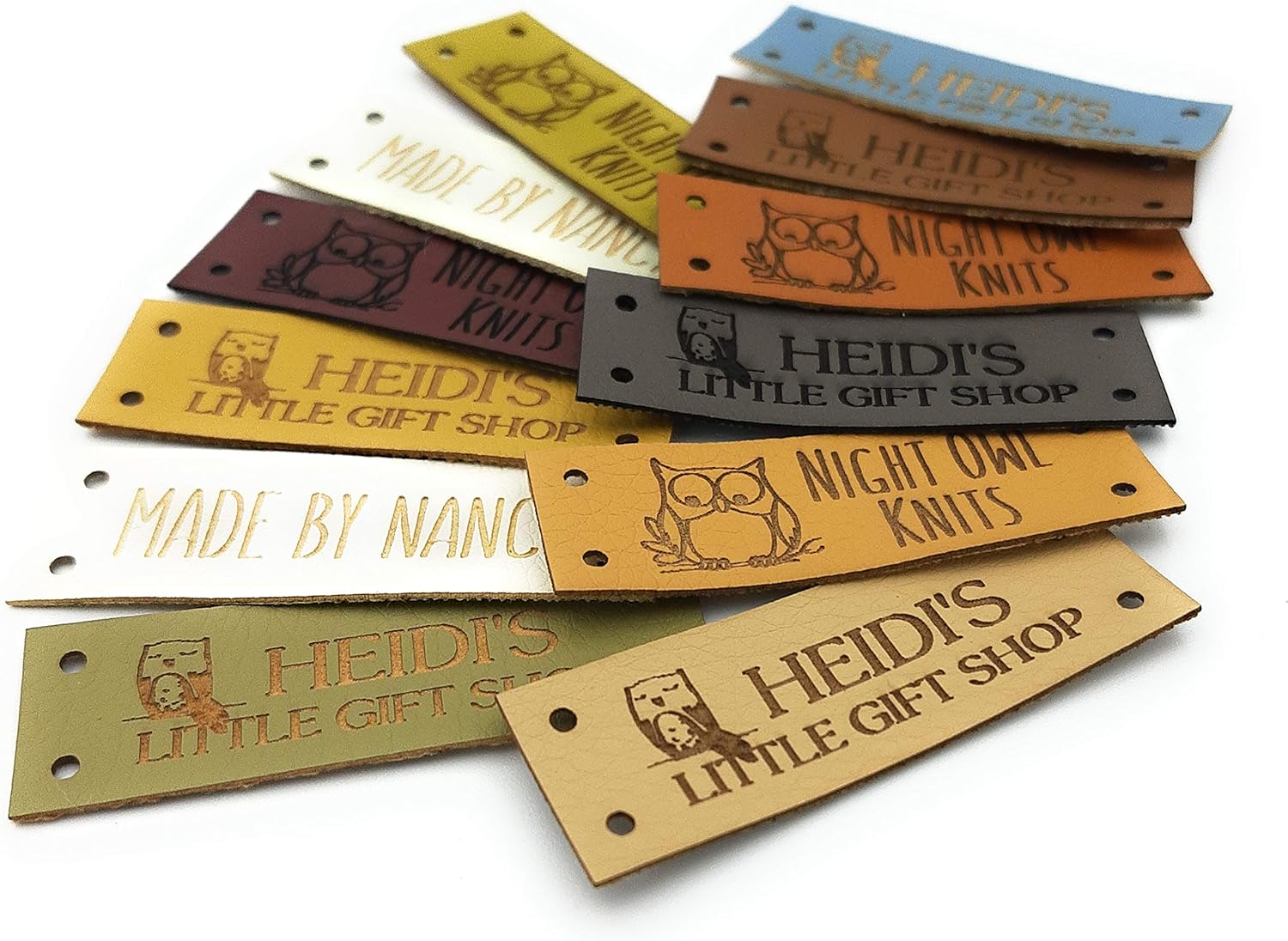 Faux leather labels for handmade items, vegan leather tags, personalized crochet labels, custom knitting labels, sewing labels, crochet tags, various sizes shapes images to choose from, set of 25 pc