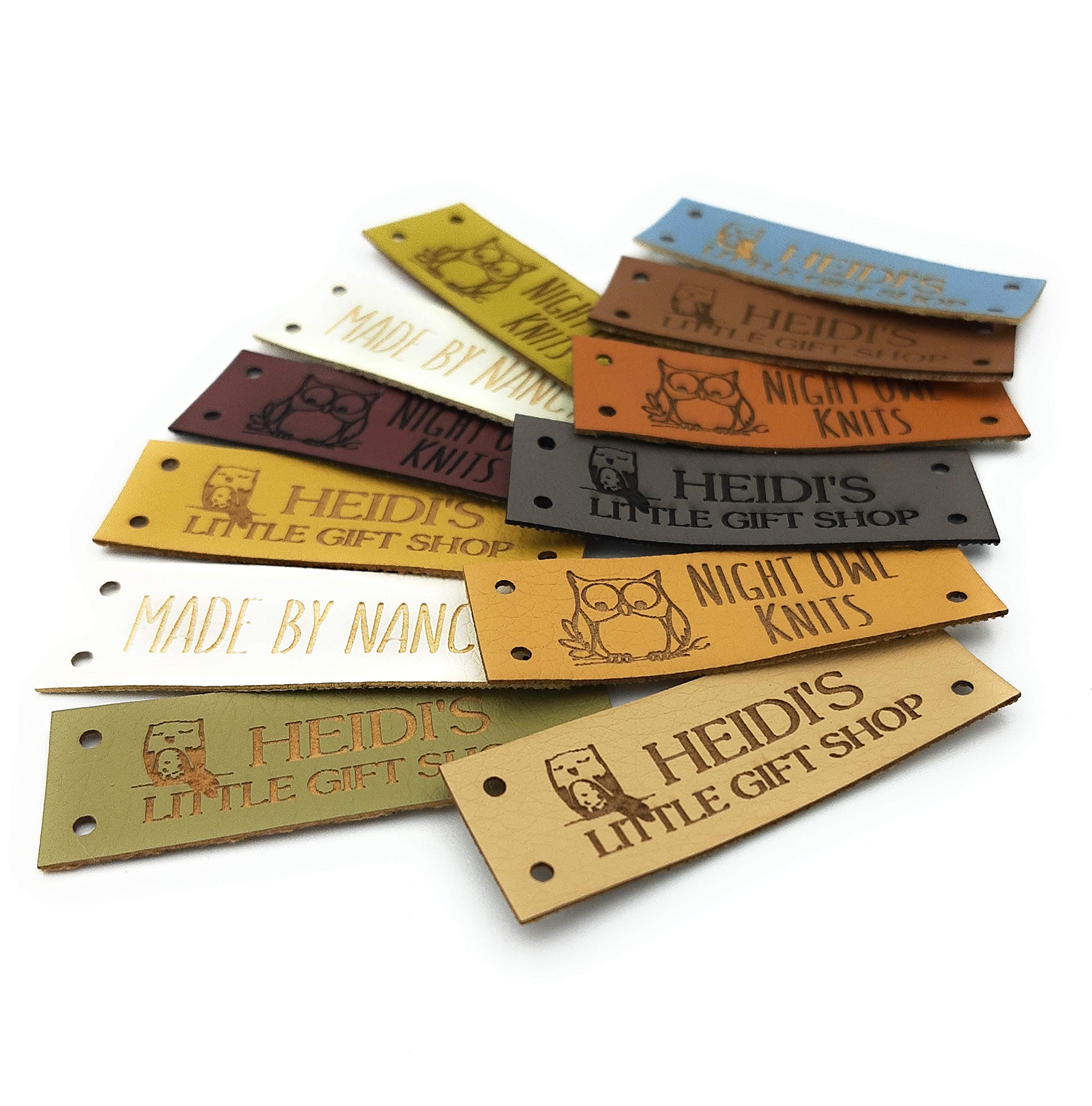 Lederetiketten, Vegan Leather Labels, Kunstleder Etiketten zum Einnähen, Personalisierte Etiketten, Logo Etiketten, Branding Labels, 25 St.