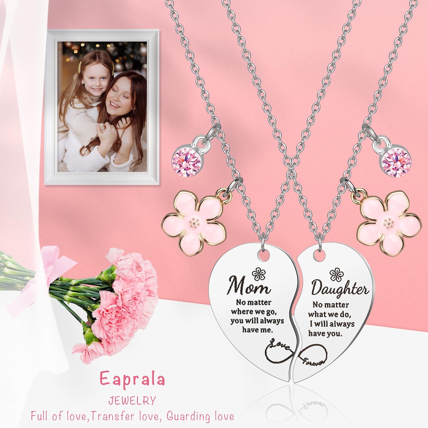 2 Pcs Mother Daughter Heart Matching Necklace Set Gifts for Mom Mothers Day Birthday Chrismas Gifts from Daughter. - Image 7