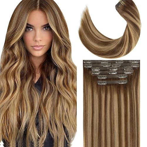 Vista 25 de Lacer Extensiones de cabello humano con clip, de doble trama, cabello brasileño de cabeza completa, color negro azabache, extensiones de cabello