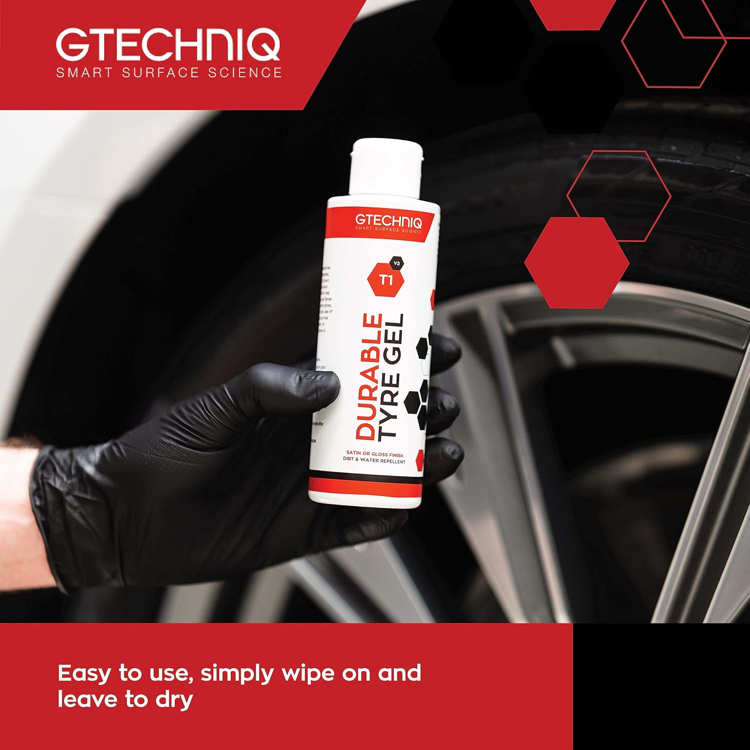 Gtechniq T1 Durable Tyre Gel for Car Tyre Shine, Car Wheel Cleaner Repels Water, Dirt and Grime, Restores Tyre Black Finish, Anti-Sling Formula, 100% Biodegradable, 250ml - Image 3