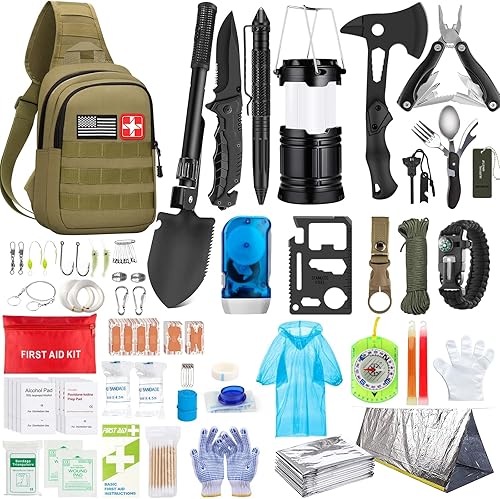 Miniatura 9 de Kit de supervivencia de emergencia, 151 piezas de equipo de supervivencia, kit de primeros auxilios, bolsa de trauma al aire libre con linterna