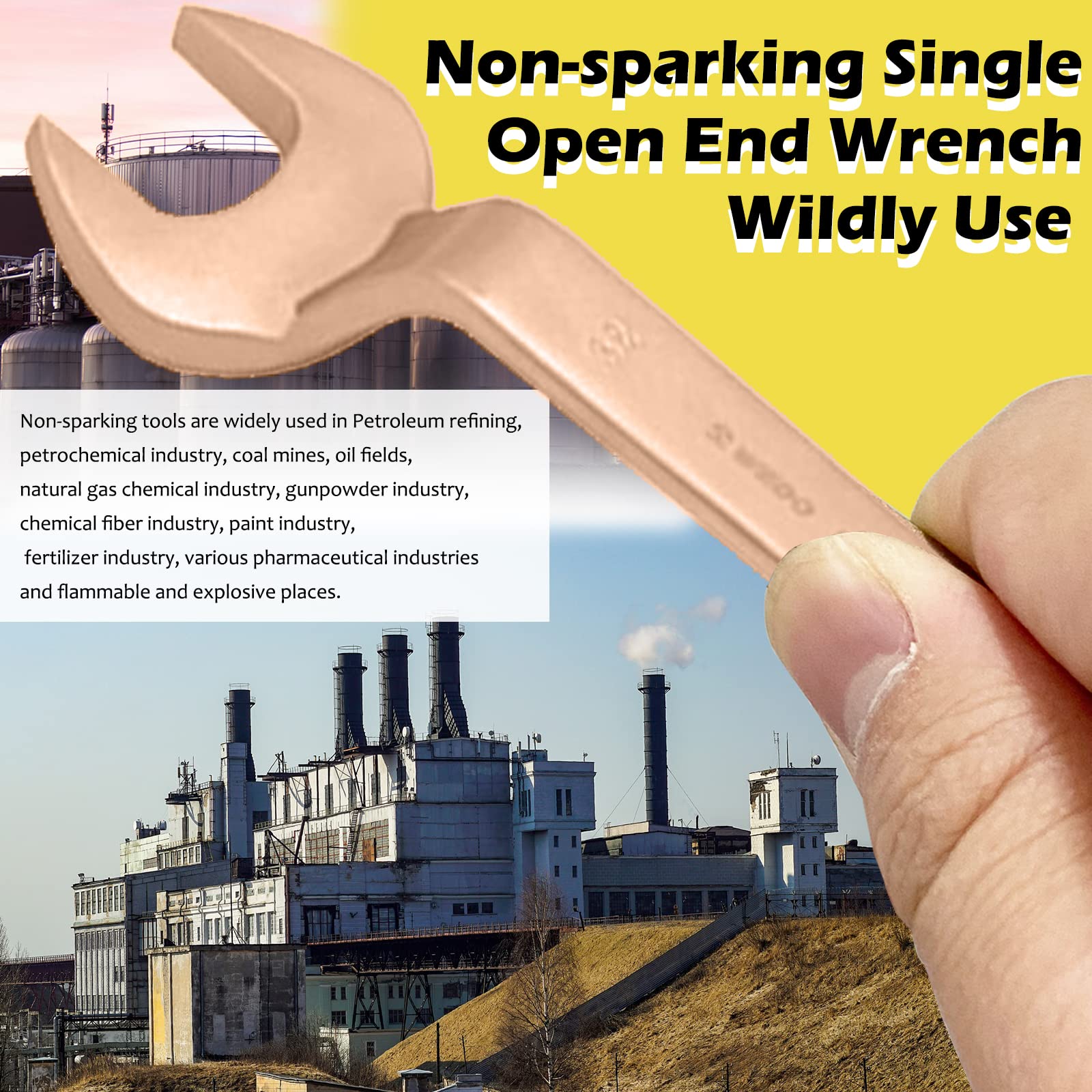 WEDO Llave de boca fija con offset, extremo abierto, no brillante, cobre berilio, llave inglesa con lápiz 60 grados, ángulo abierto 19 mm, longitud 350 mm, llave inglesa