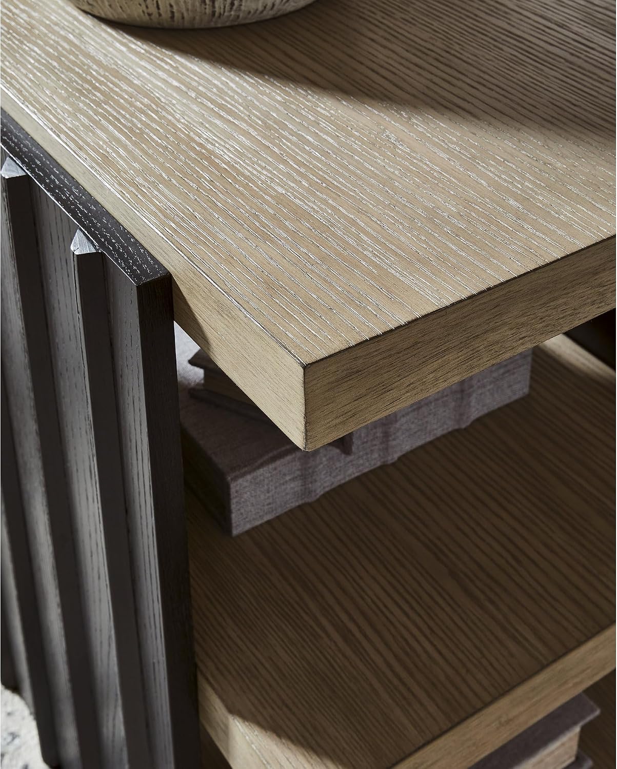 Signature Design by Ashley Rylandyn End Table, Living Room Storage | Hardwood solids, Oak veneer and MDF substrates, 2 open lower shelves, Two-tone wood finish, Living room side table