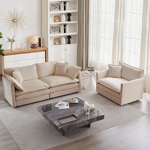 Miniatura 12 de mikibama Conjunto de sofá de 2 piezas de lujo, 2 piezas de sofá loveseat, conjunto moderno de sofás de chenilla cómodos en forma de nube para sala