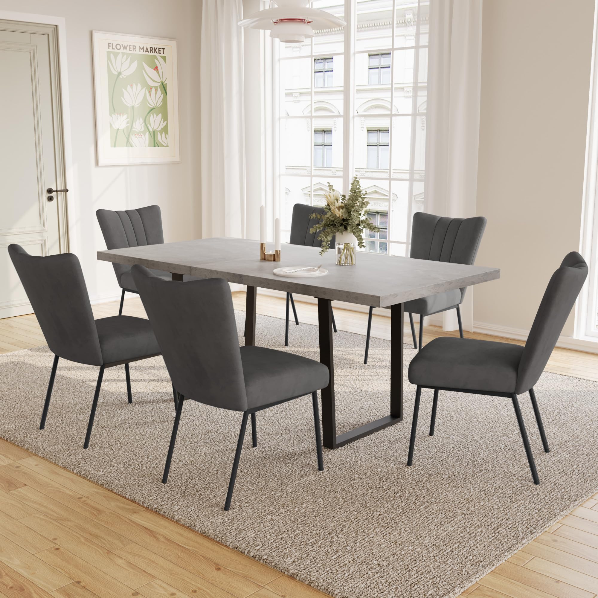 JIEXI Tavolo da pranzo allungabile 4-6 posti, tavolo da pranzo allungabile e sedie, materiale MDF moderno, adatto per soggiorno, cucina, lunghezza 130-170 cm
