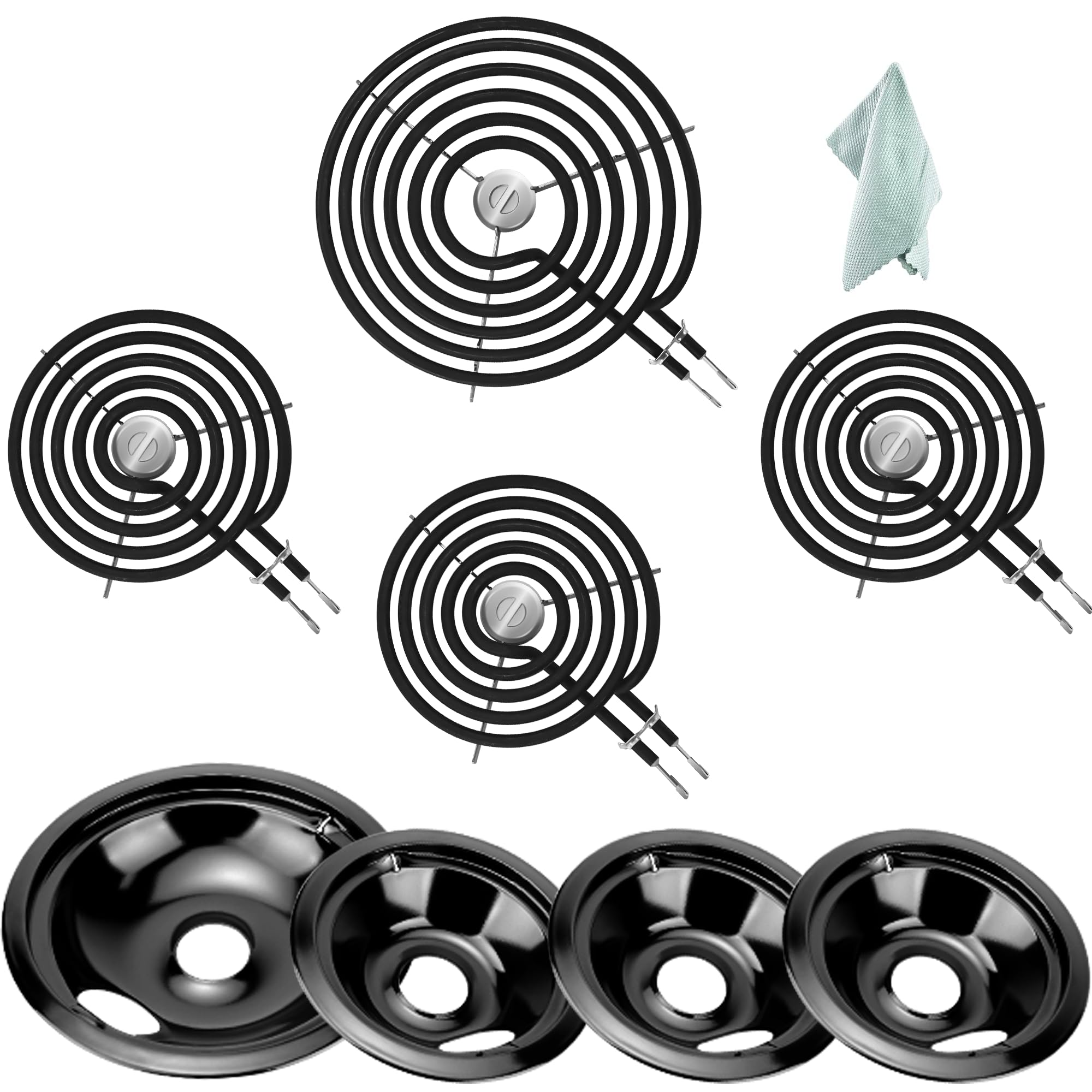 WB30M1 WB30M2 Electric Range Stove Burner Elements and WB31M19 WB31M20 Porcelain Drip Pans Replacement for Hot-point G-E Range Stove by Fetechmate