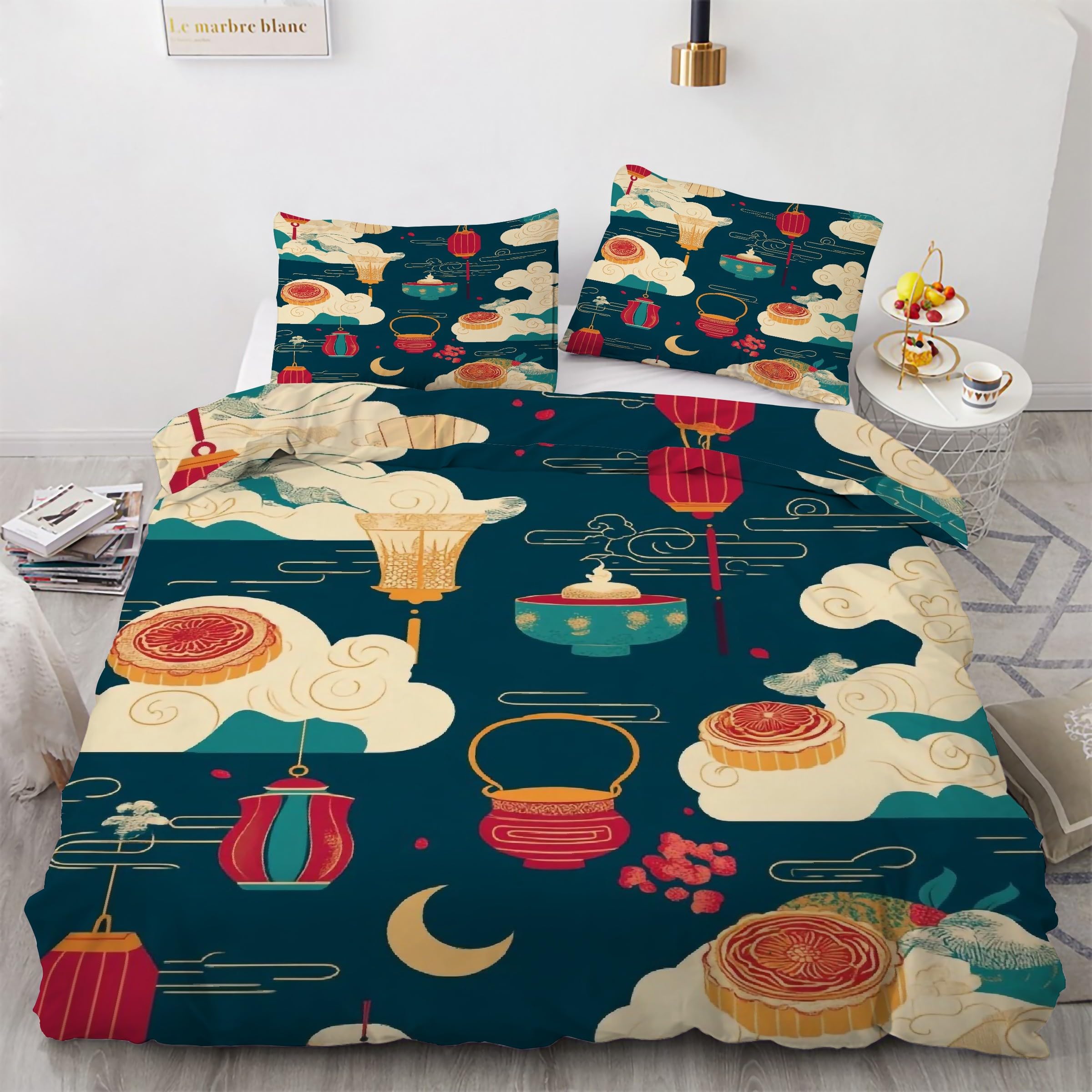 Housse de couette 220x240 lanterne microfibre douce contre le linge de lit rêche
