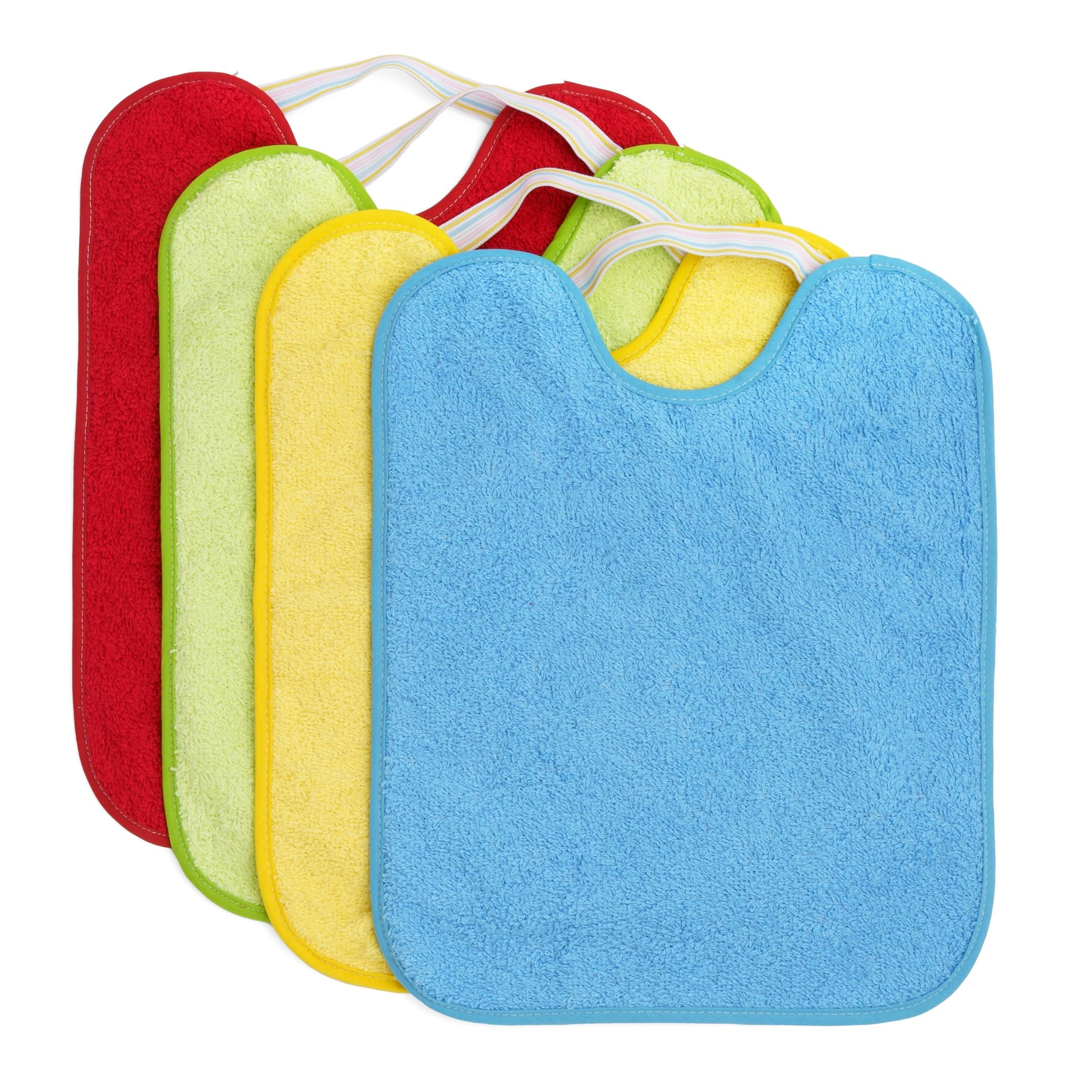 Ti TIN Pack 4 Baberos Bebé Impermeables y Absorbentes - A partir 12 meses - Ideal Guardería con Goma Elástica y Rizo de Algodón Suave