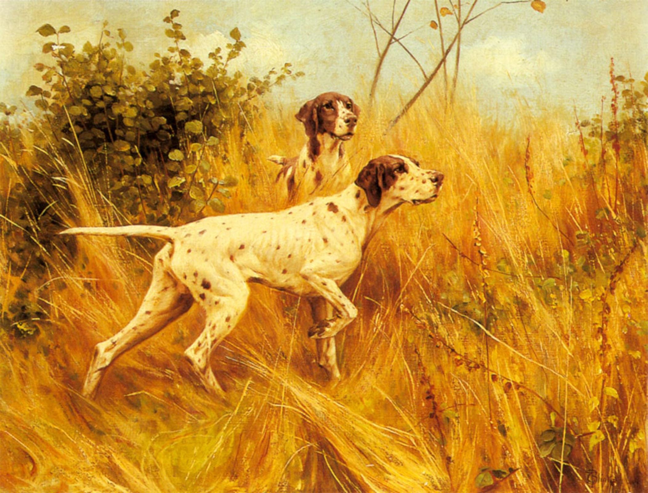 POSTERIIk Vintage Classic Picture Landscape Artwork Two Pointers in a Landscape by Thomas Blinks Portrait Canvas Painting for Office Home Decor 60x90cm