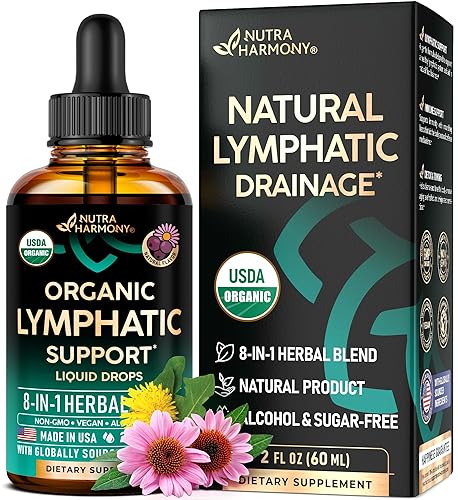 USDA Organic Lymphatic Drainage Supplement - Echinacea | Elderberry | Dandelion | Rosehip | Cleavers | Calendula | Burdock - Made in USA - Lymph System Drops - Immune Support, Cleanse & Detox, 2 fl oz - 2 Fl Oz (Pack of 1)
