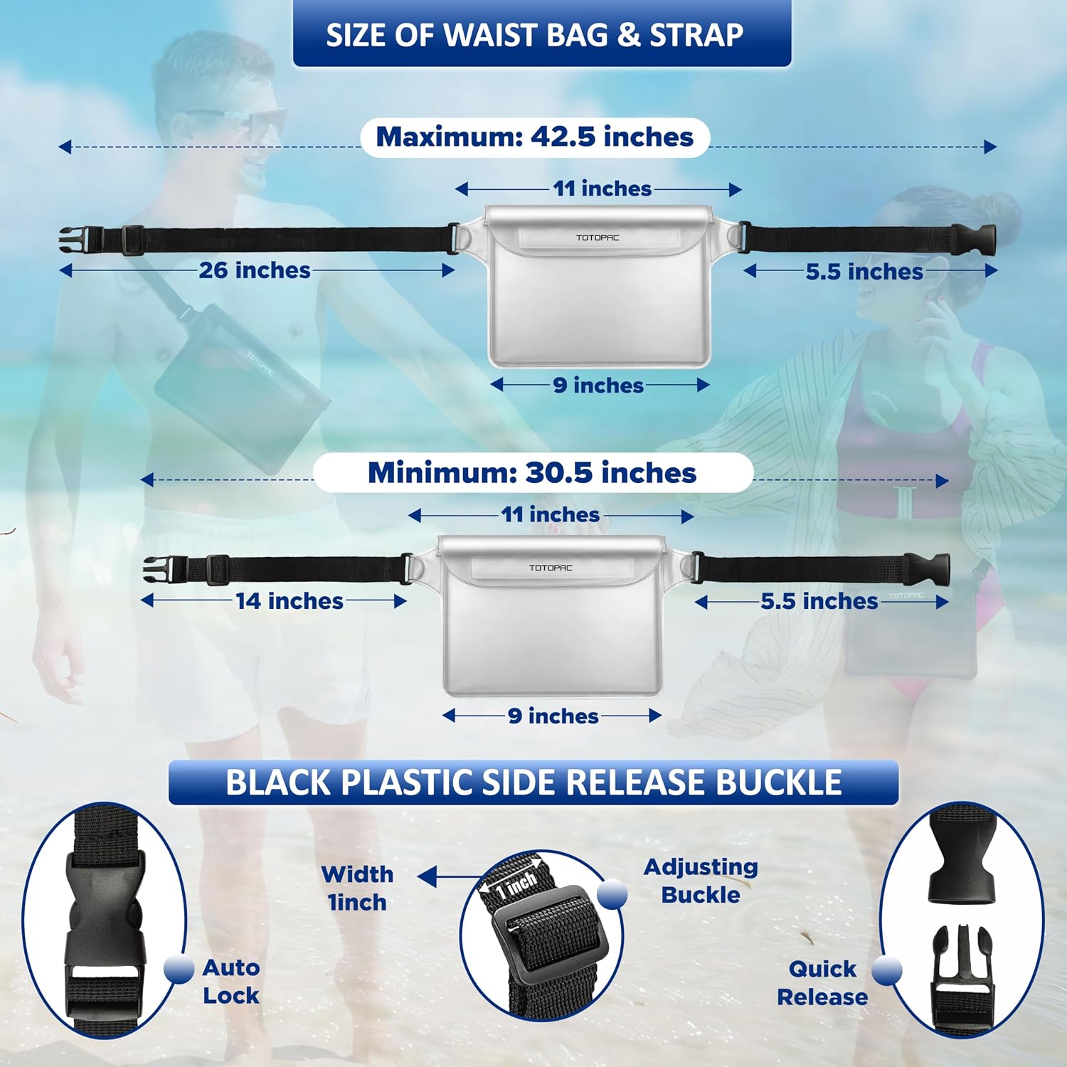 2-Pack Waterproof Fanny Pack, Phone Pouch with Waist Strap, 9x6.7 Inch Dry Bag for Phone, Cash, and Valuables – for Swimming, Kayaking, Boating, Snorkeling, and Water Sports (2, White + White) image 4