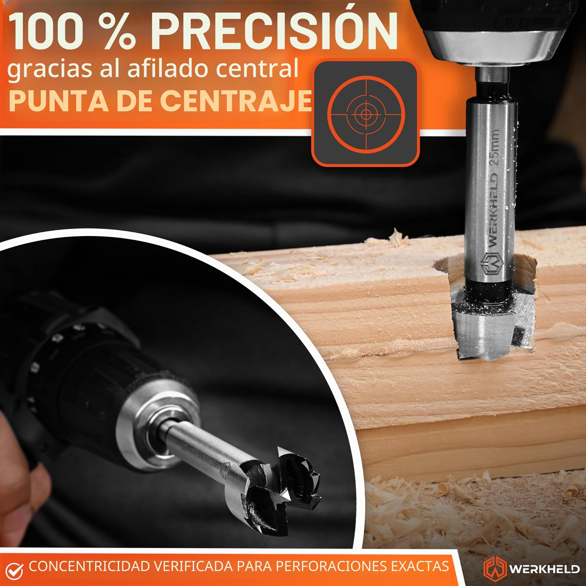 Juego de brocas Forstner [13 brocas perforadoras de 10 a 60 mm] – Herramienta profesional para taladros precisos y limpios en madera [incluye caja para almacenamiento]