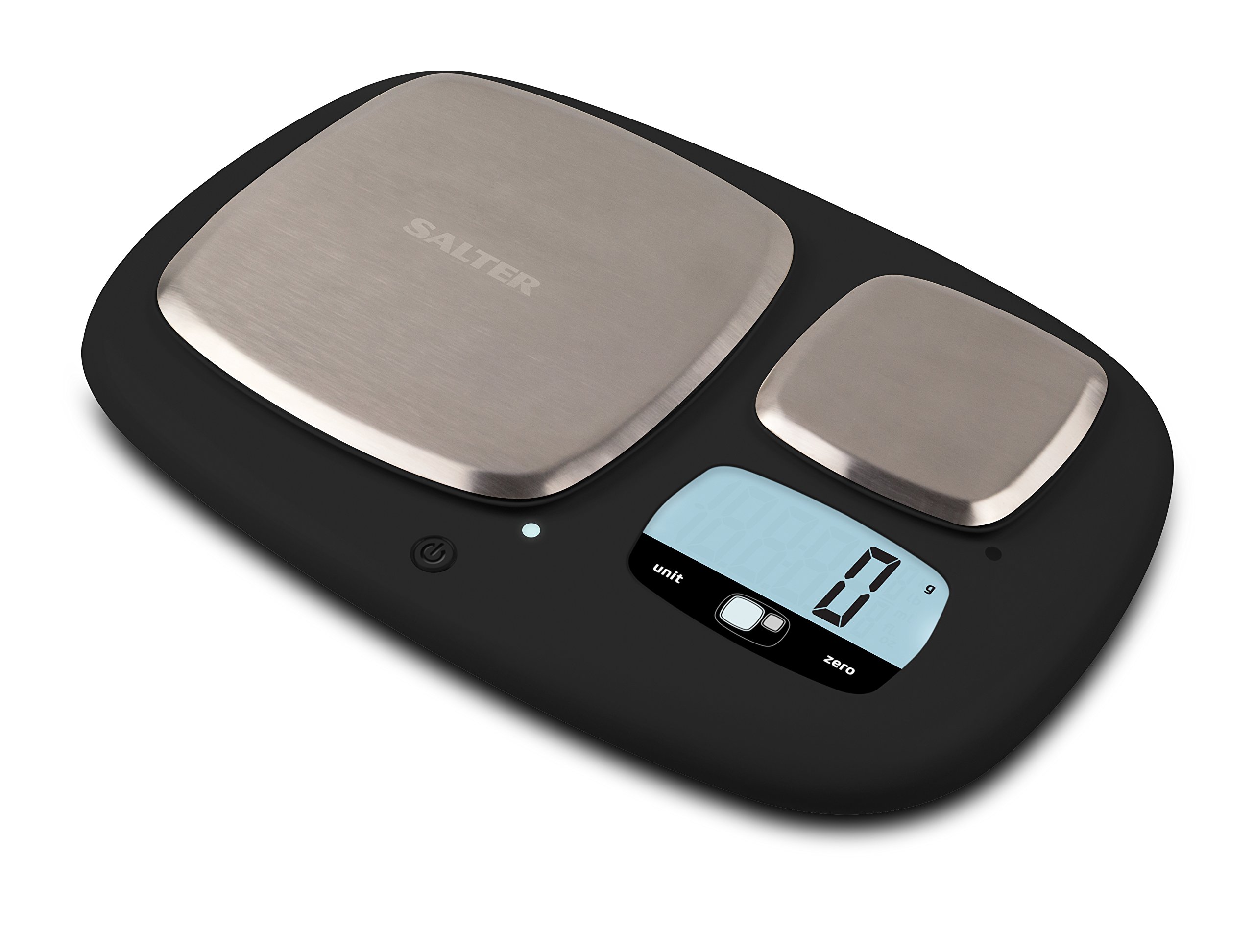Salter1084 BKDREU16 Premium Ultimate Accuracy Dual Kitchen Scale, Home Cooking/Baking, 2 Platforms, 10 kg and 200 g Capacity, Measures Liquids/Fluids, Add & Weigh, Easy Read Backlit Display, Black