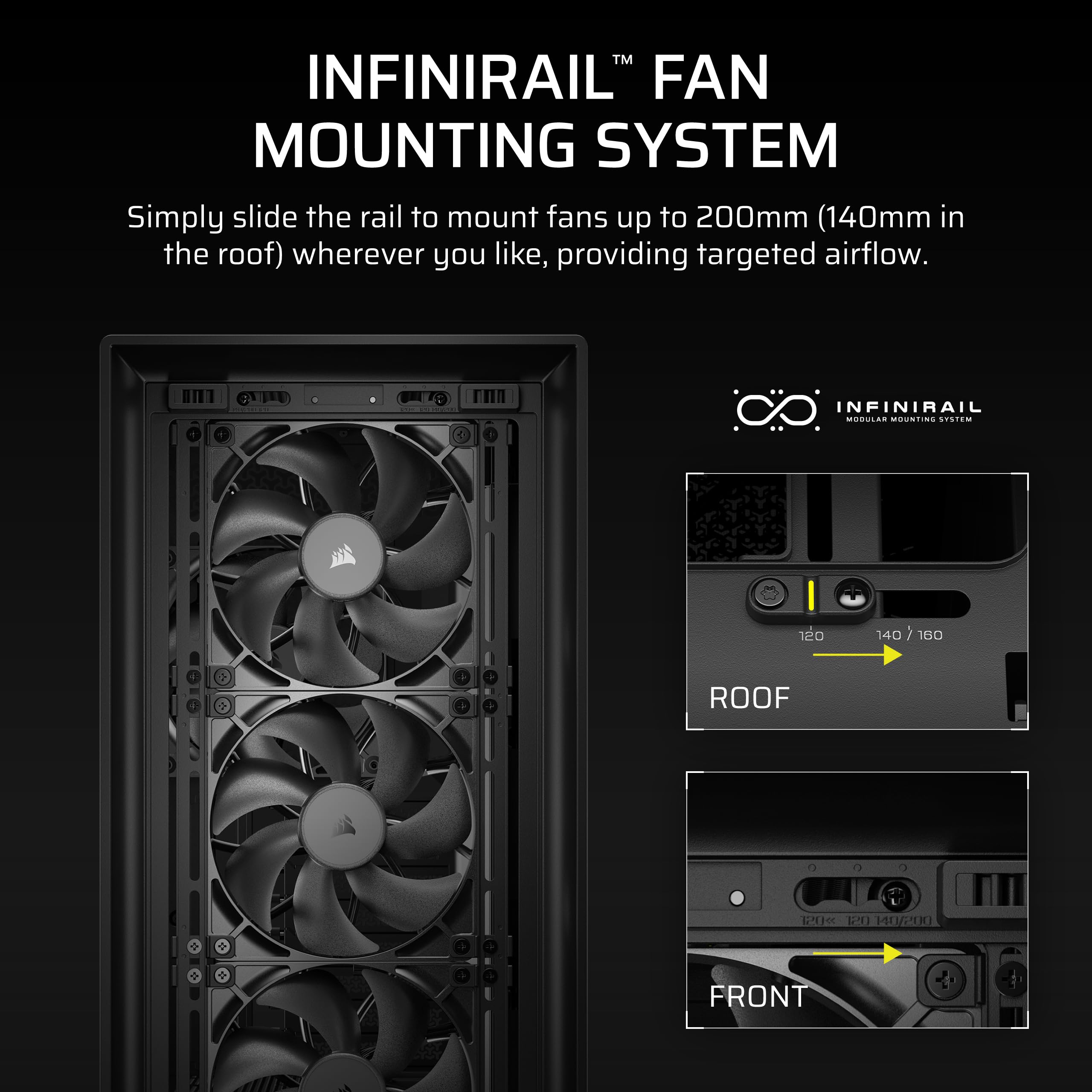 CORSAIR FRAME 5000D RS Modulare Flusso d'aria Elevato Mid-Tower PC Case – 4x Ventole RS Preinstallate, Sistema di Montaggio Delle Ventole InfiniRail, Scheda Madre a Connettore Inverso – Nero