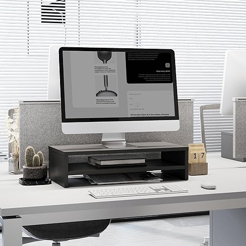 Miniatura 8 de FITUEYES Soporte para monitor, elevador de monitor de computadora de 2 niveles con estante de 21.3 pulgadas, soporte de escritorio de madera para