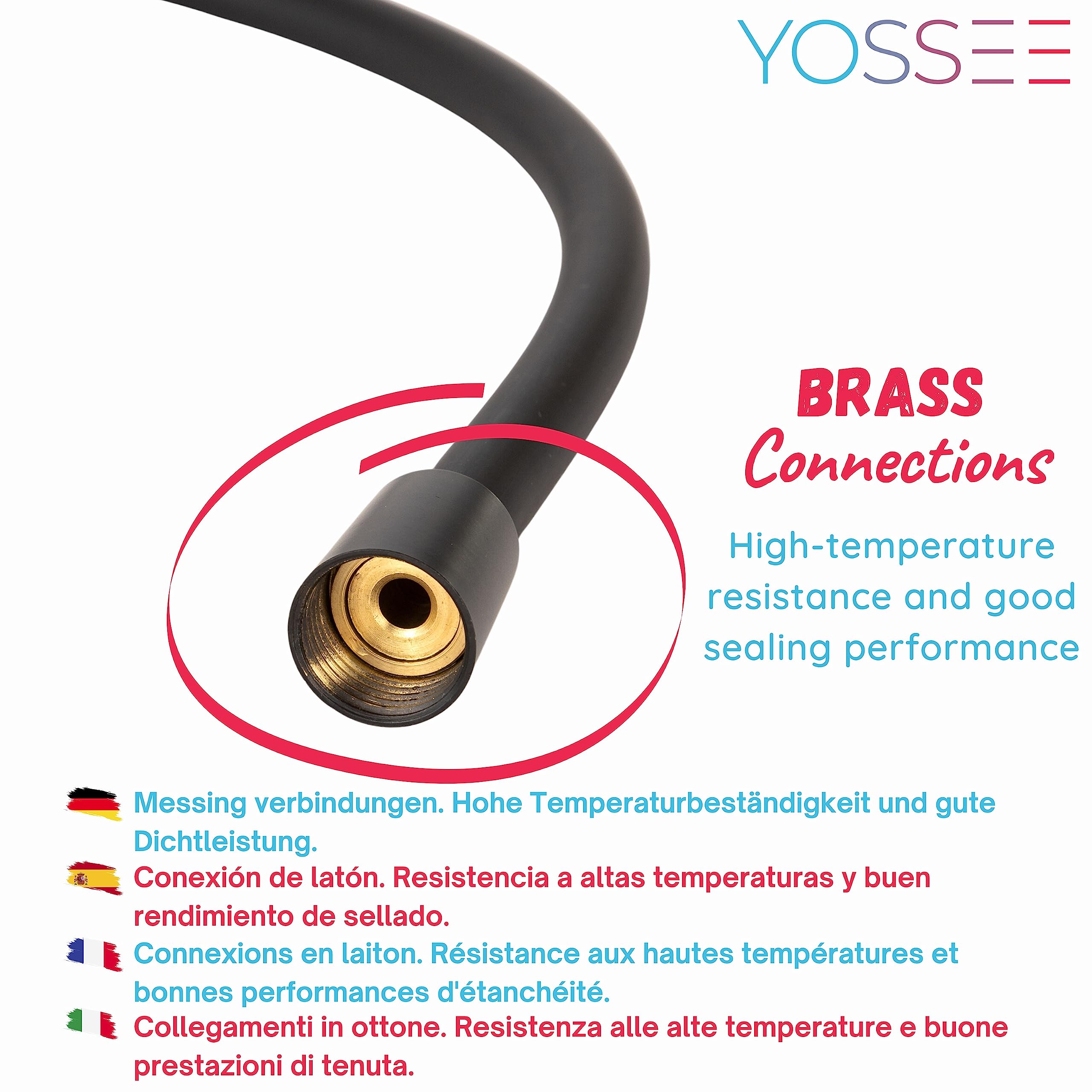 YOSSEE 1.5m Tubo Doccia Flessibile Nero PVC Di Ricambio Universale, Antipiega E A Prova Di Perdite E Resistente Ad Alta Temperatura Connettore In Ottone
