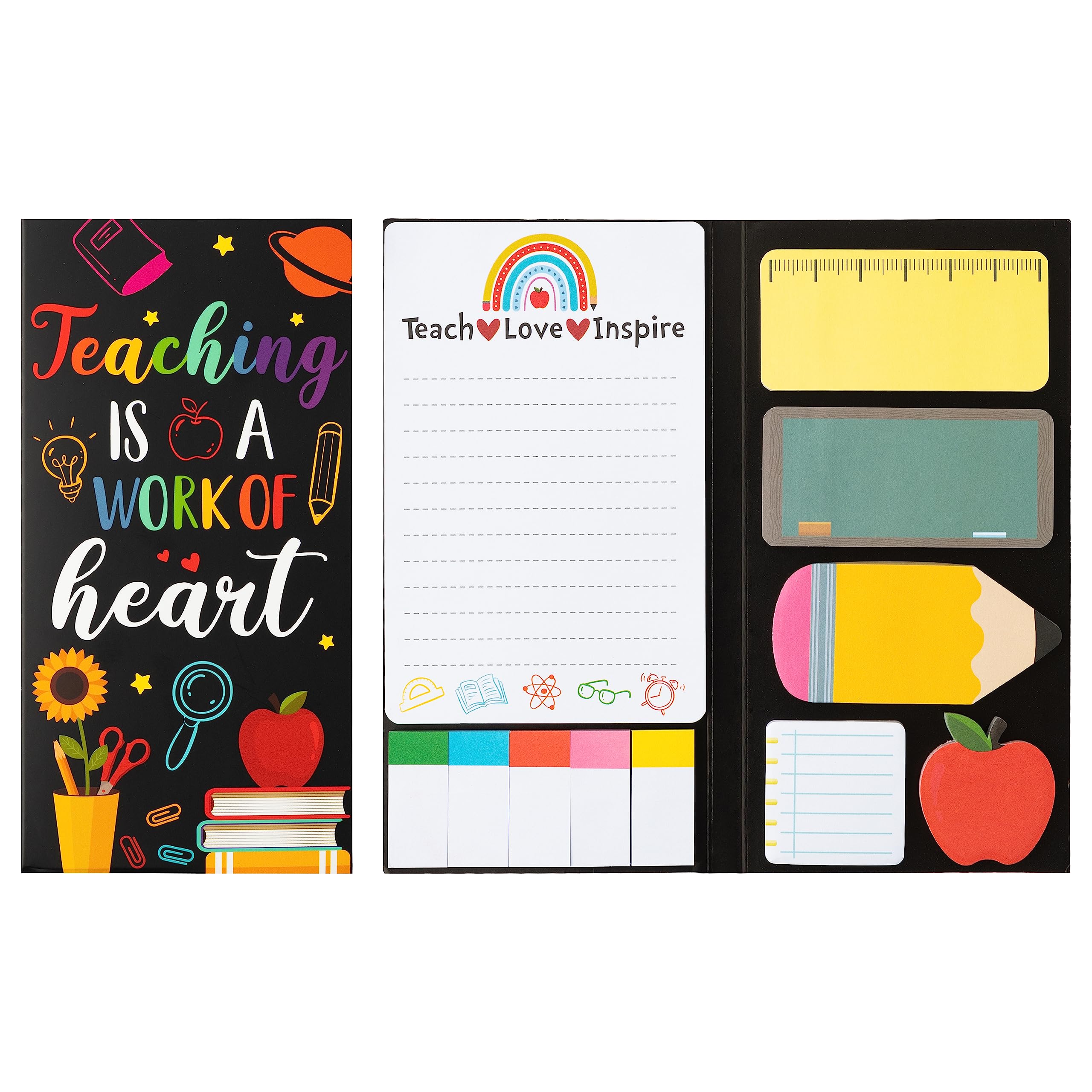 Xqumoi Teaching is A Work of Heart Sticky Notes Set 550 Sheets Pencil Apple Shape Self-Stick Note Pads Teacher Appreciation Gift Writing Memo Pads Page Marker Back to School Office Supplies (Black)