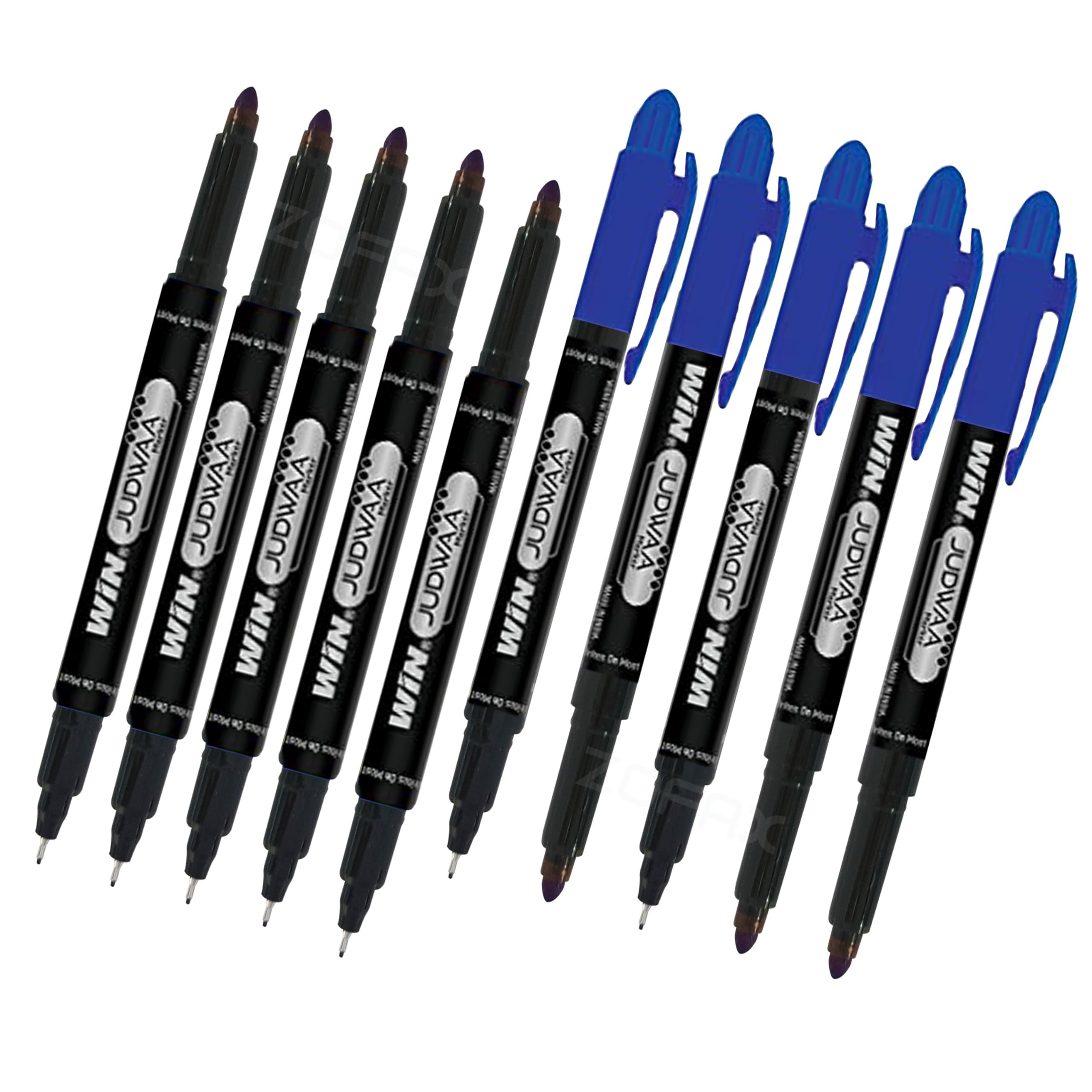 DUAL TIP Permanent Markers, BLUE, Medium Tip and Extra Fine Tip, Pack of 10 - Image 2
