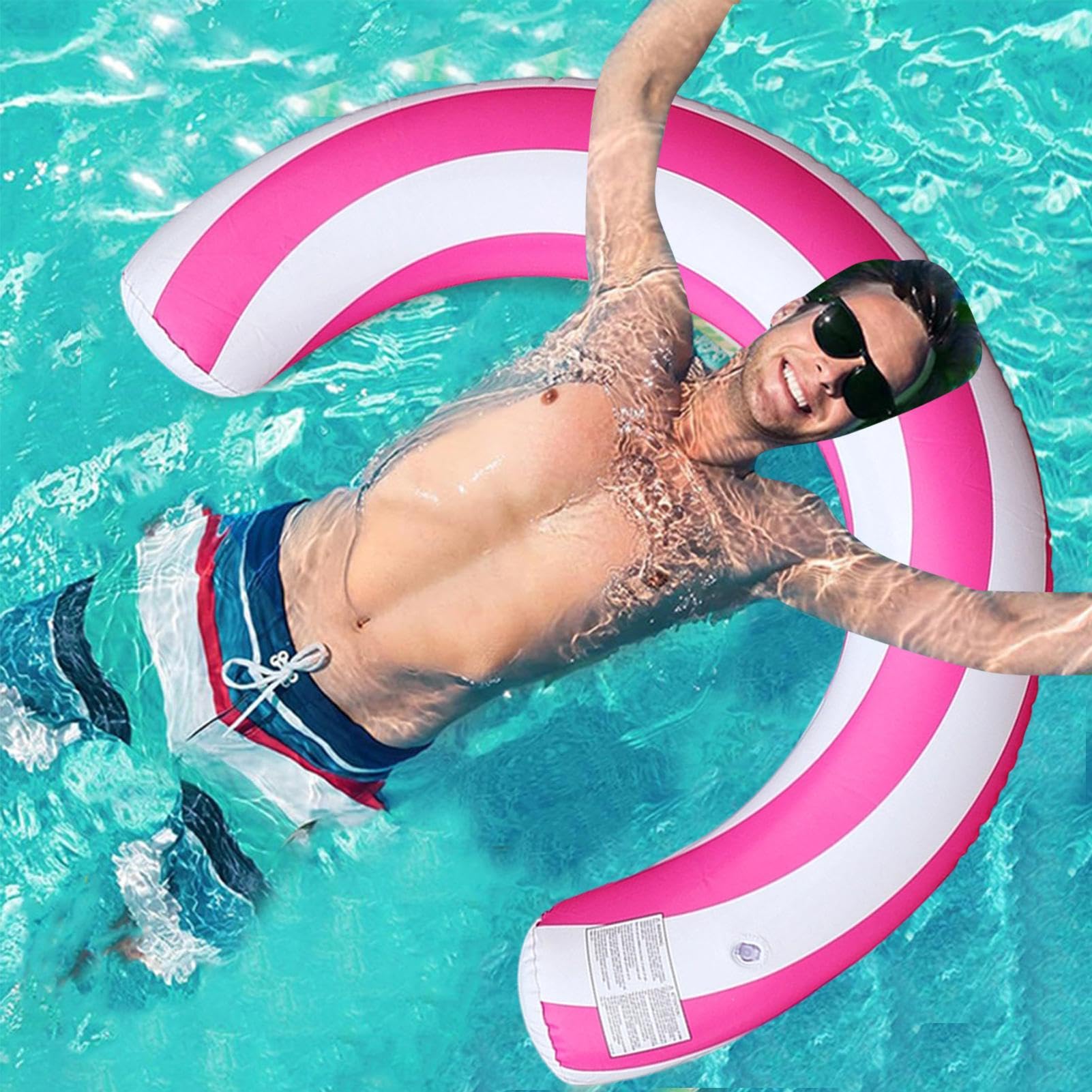 Flotteur pour Adultes en Forme de U, PVC, Frites de Piscine Gonflables Étancher, Motif Rayé