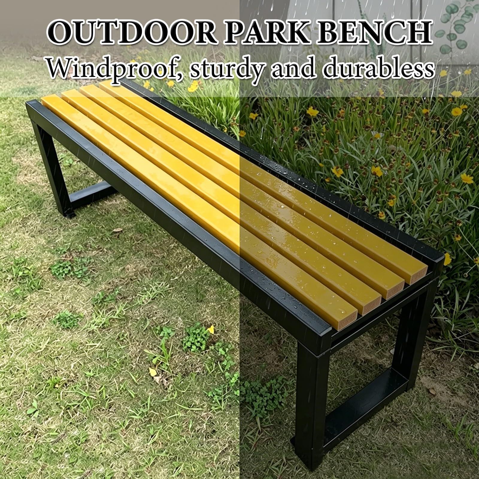 Banco Jardin Exterior Resistentes a la Intemperie Bancos de Jardín 2 Plazas Estructura de Acero Galvanizado Capacidad de Carga: 200 kg para Parques Plazas(White+Yellow,150x40x45cm)