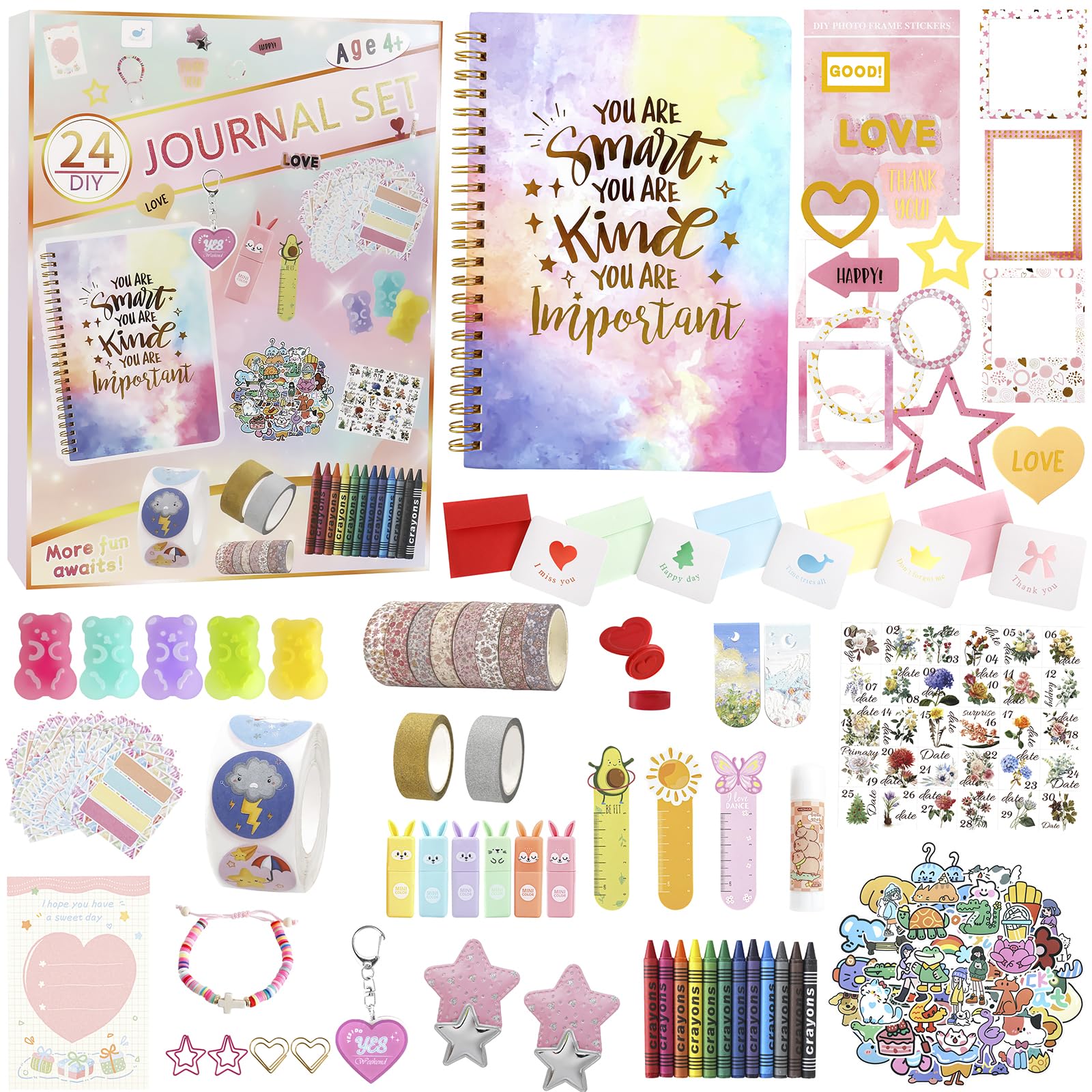 Blacico 24Pcs DIY Journal Kit for Girls Blind Box- 24 pcs Gifts for Girls Ages 8 9 10 11 12 Year Old, Journal Set for Tween & Teen Girls, Stationery Set, Diary Supplies Set, Journaling Art Crafts Kit