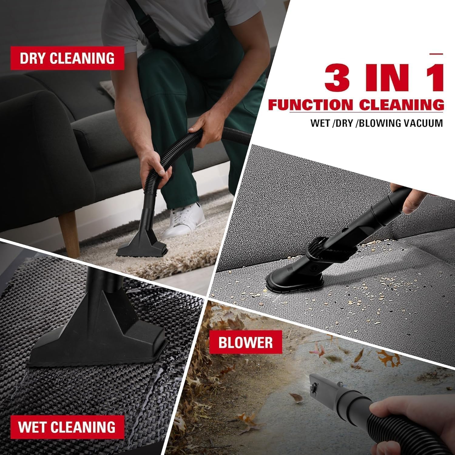 ECOMAX Small Shop Vacuum Wet/Dry 3 Gallon, 3 Peak HP, Small Shop Wet Dry Vac with Accessories, 3-in-1 Mini Shop Vacuum with Blower Function for Home, Car Detailing, Workshop, EM18910P-3