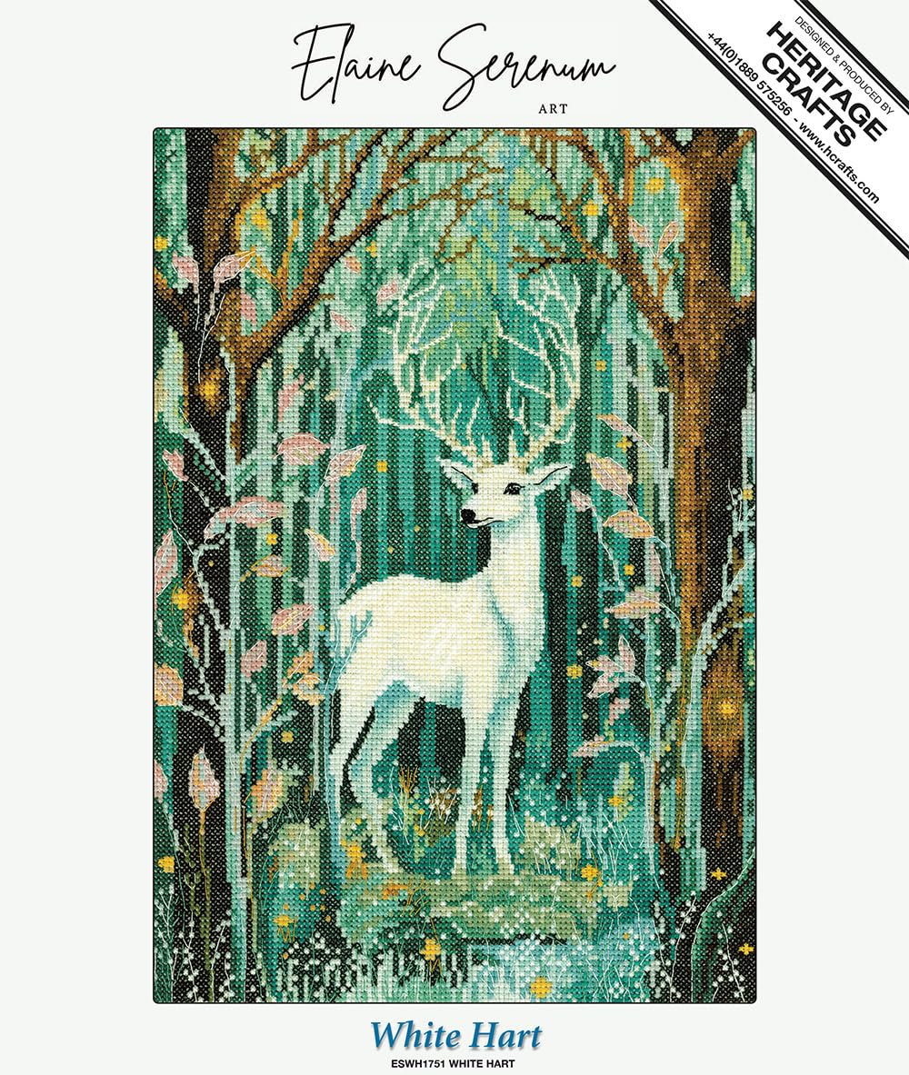 Heritage Crafts White Hart - Stag Counted Cross Stitch Aida Kit Elaine Serenum - Image 2