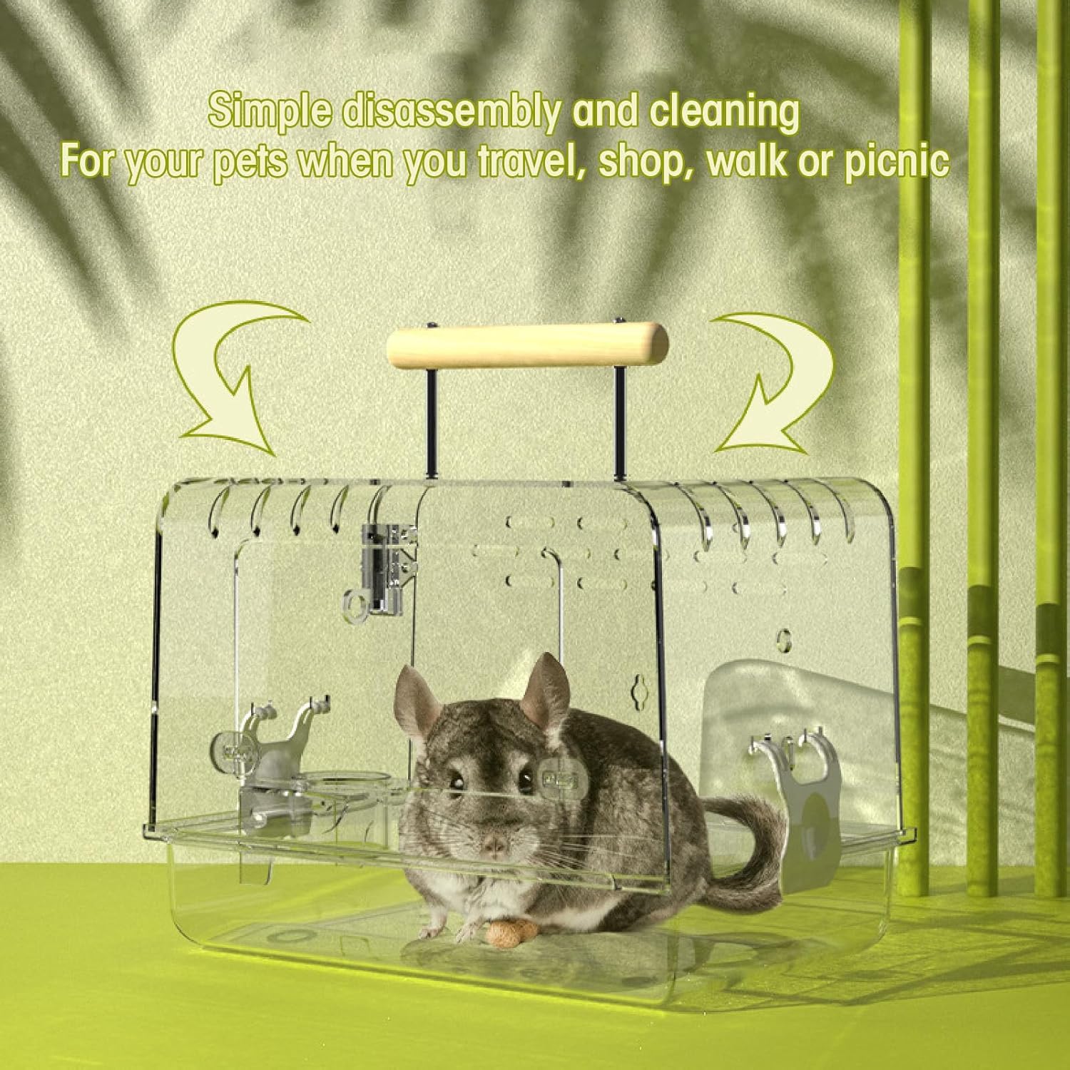 Hamster Carrier Cage, Portable Small Animals Carry Travel Case with Water Bottle Food Bowl Clear Acrylic Multifunctional Pet Outgoing Cage for Hamster Hedgehog Squirrel