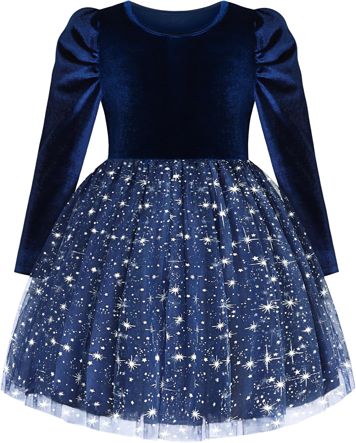 Toddler Girls Velvet Christmas Dress Kids Long Sleeve Snowflake Tulle Tutu Party Dresses Baby Fall Winter Outfits
