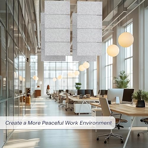 Miniatura 3 de VIVO Paneles colgantes modulares acústicos, absorbentes de sonido rectangulares, reducción de ruido moderna que se instala en techo o pared, gris