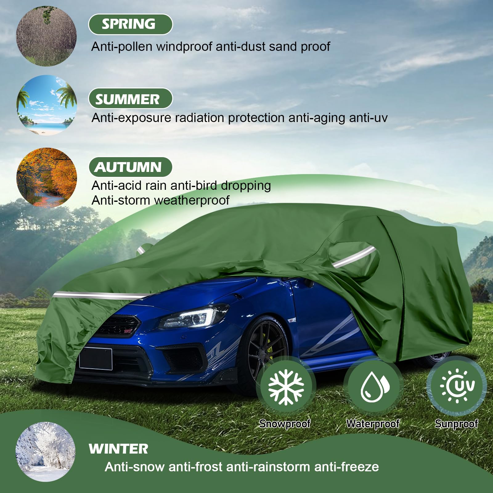 Car Cover Custom Fit for Subaru Impreza WRX STI 2007-2025 180X70X58 in Waterproof All Weather Exteror Cover Rain — view 6