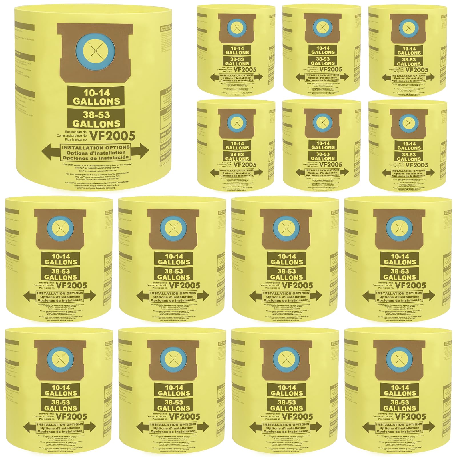 Paquete de 15 bolsas de vacío compatibles con Shop Vac de 10 a 14 galones, tipo F 9066233 90662; tipo I 90672 9067233 VF2005, bols