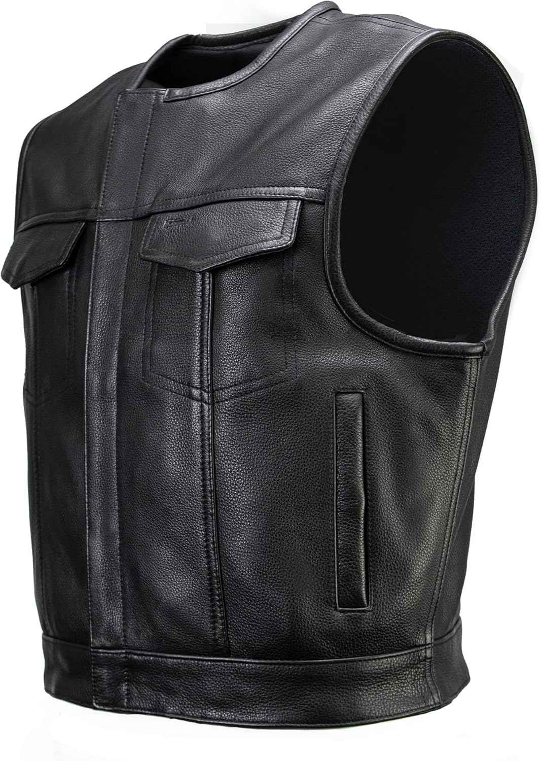 MILWAUKEE MOTORCYCLE CLOTHING CO. Men's Low-Key Premium Black Leather Club Style Biker Vest MMC30000 - Image 7