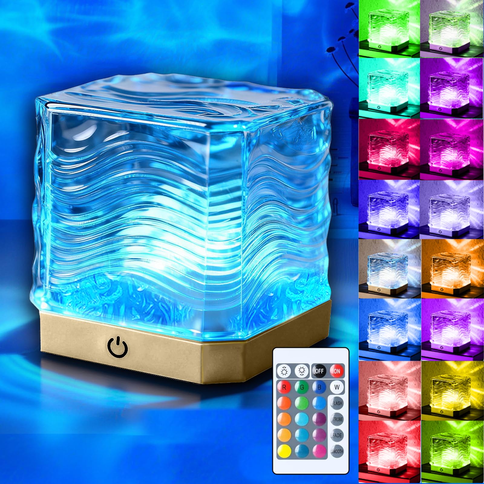 Waterproof Shower Lamp for Inside Showe, 16 Colours Adjustable Aurora Light Projector with Remote, Rechargeable Touch Control Rotating Water Ripple Night Mood Light for Party Bedroom Living Bathroom